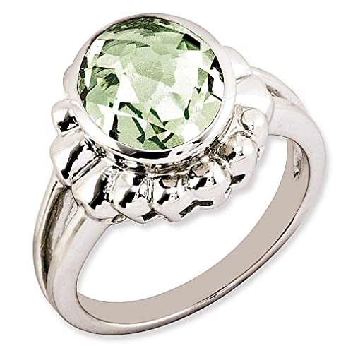925 Sterling Silver Oval Checker Cut Green Quartz Ring for Women - Elegant Gemstone Jewelry Gift for Her - Perfect for Anniversary, Birthday & Special Occasions