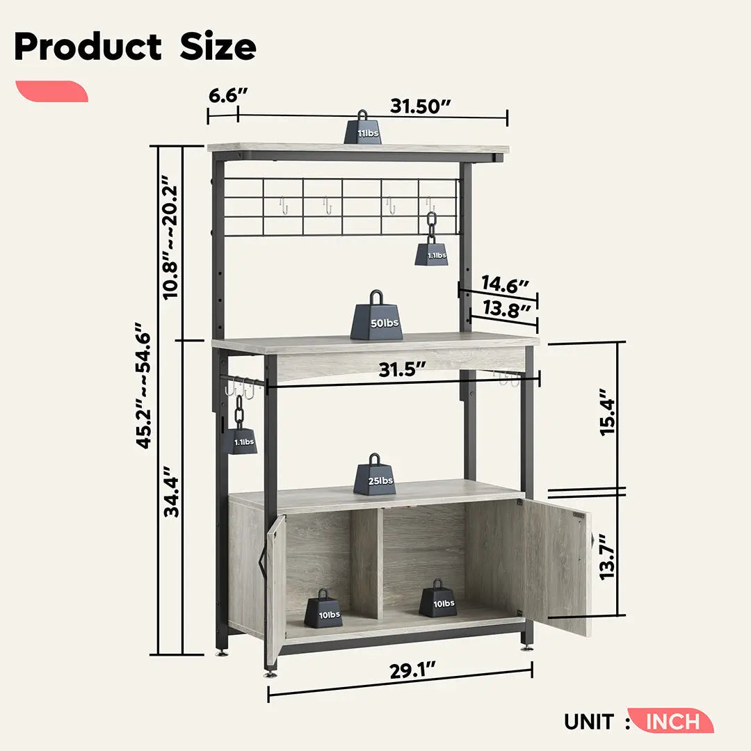 Bestier Microwave Stand with Storage Cabinet - Sturdy Bakers Rack for Kitchen Organization | Perfect for Small Spaces, Apartments & Countertop Storage