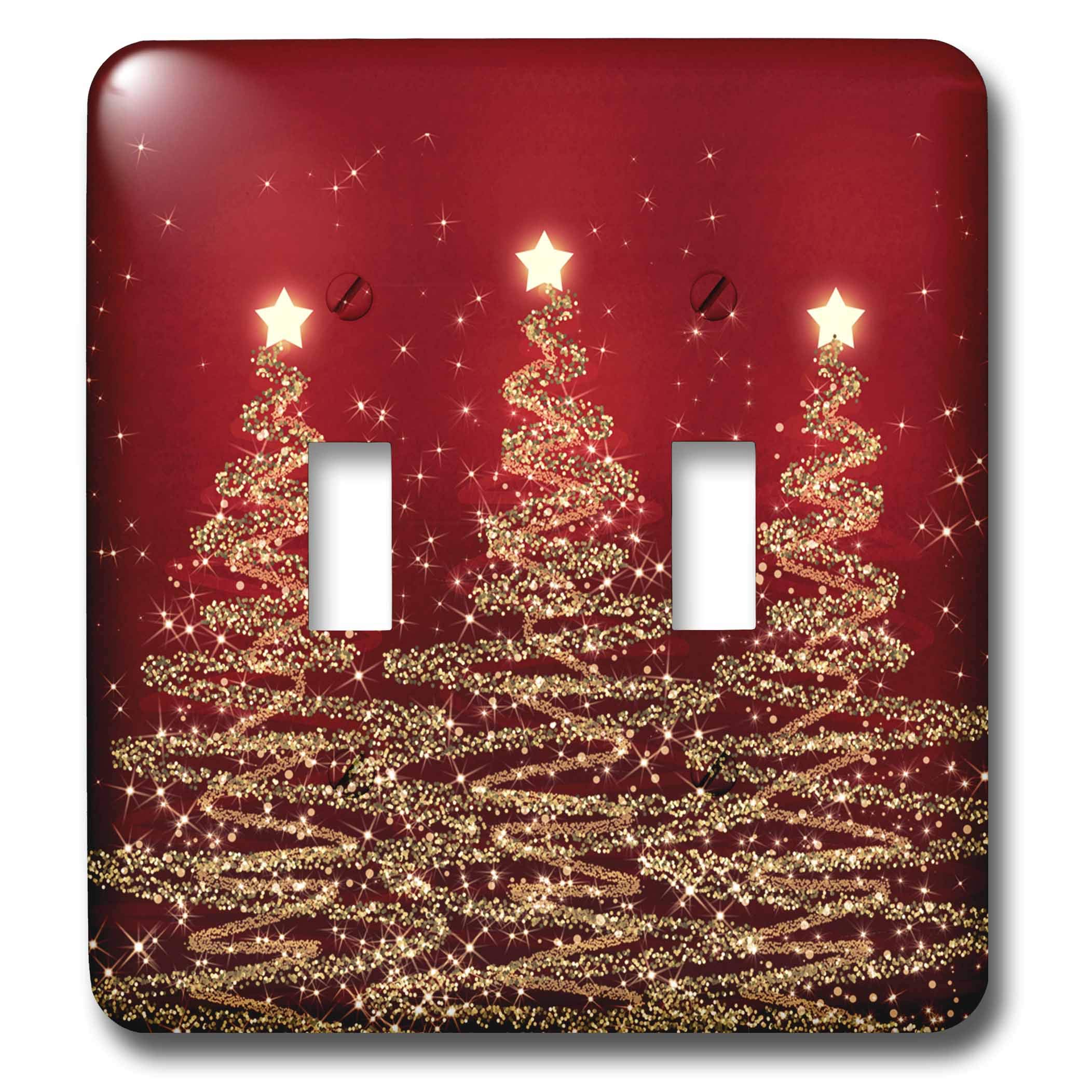 3D Rose Sparkling Christmas Trees Red Double Toggle Switch - Decorative Wall Plate for Holiday Home Decor, Perfect for Living Room, Bedroom, and Office