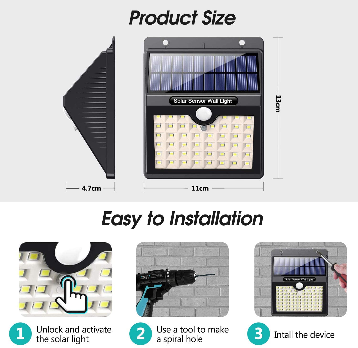 46 LED Solar Motion Sensor Security Light - Outdoor Waterproof Wall Light for Shed, Fence, Garage, Yard - Ideal for Home Security & Nighttime Illumination