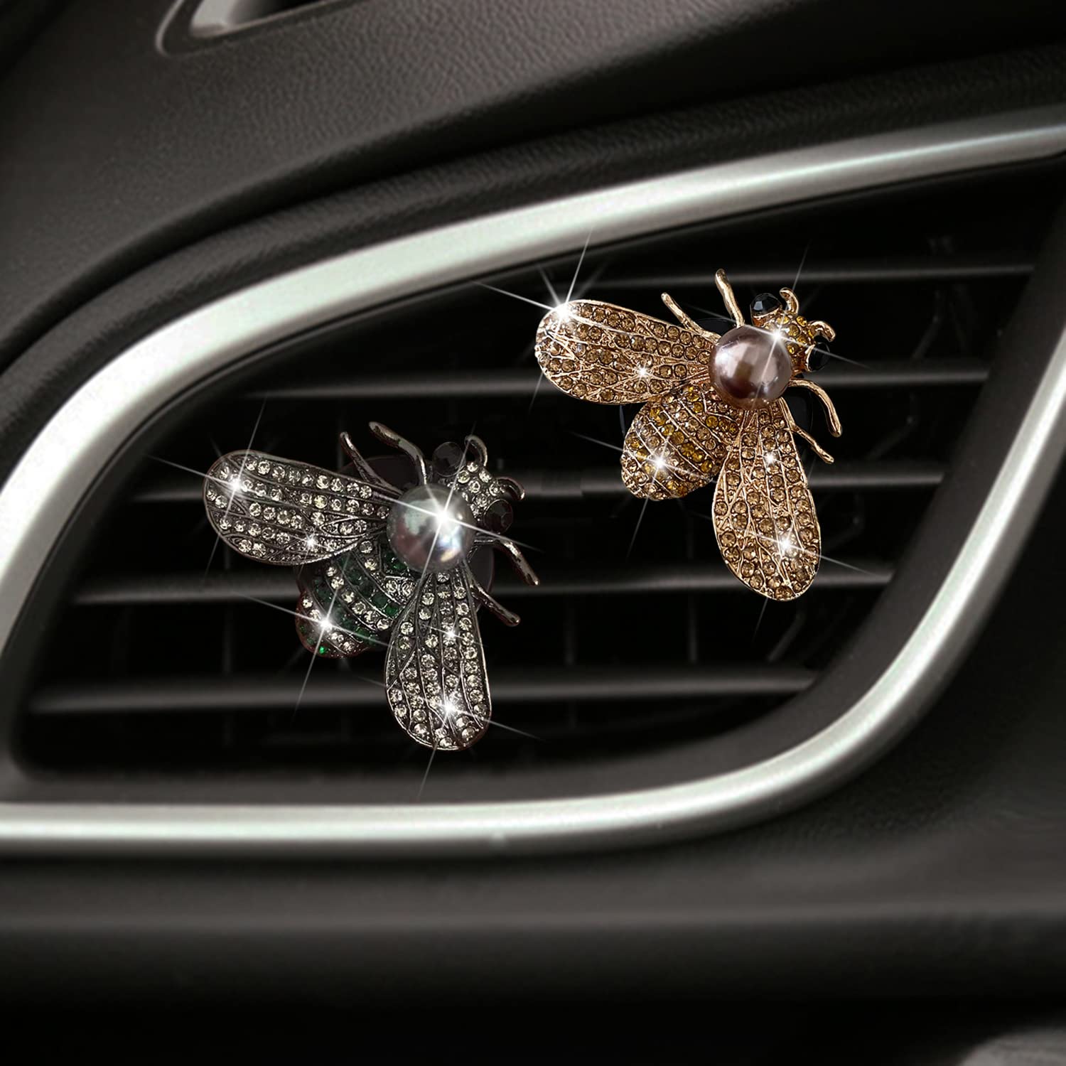 Shiny Bee Car Air Freshener - Pearl Diamond Bee Car Perfume Clip for Dashboard, Vent & AC Outlet | Rhinestone Bling Bee Charms Auto Interior Decor | Aromatherapy Accessory for Cars, SUVs & Trucks | Perfect Gift for Women & Car Enthusiasts