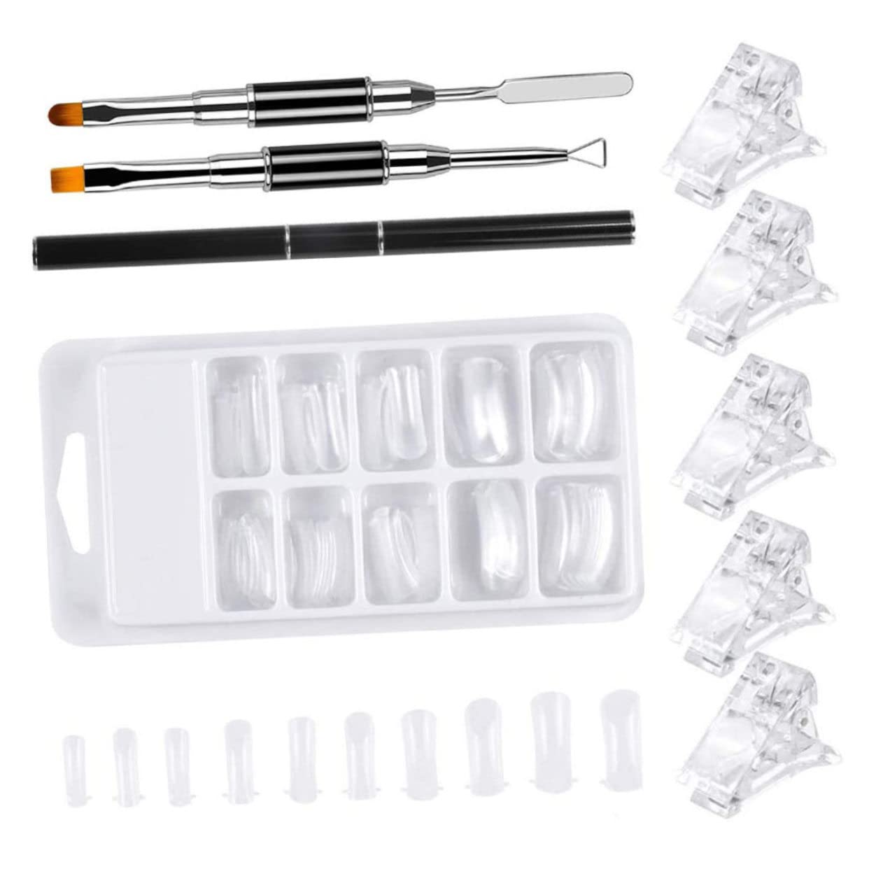 Beatifufu 1 Set Clear Jelly Nail Extension Kit - Dual End Round Tips & Forms for DIY Manicure, Fake Nails, Nail Art Supplies (White) - Perfect for Salon, Home Use & Nail Art Enthusiasts