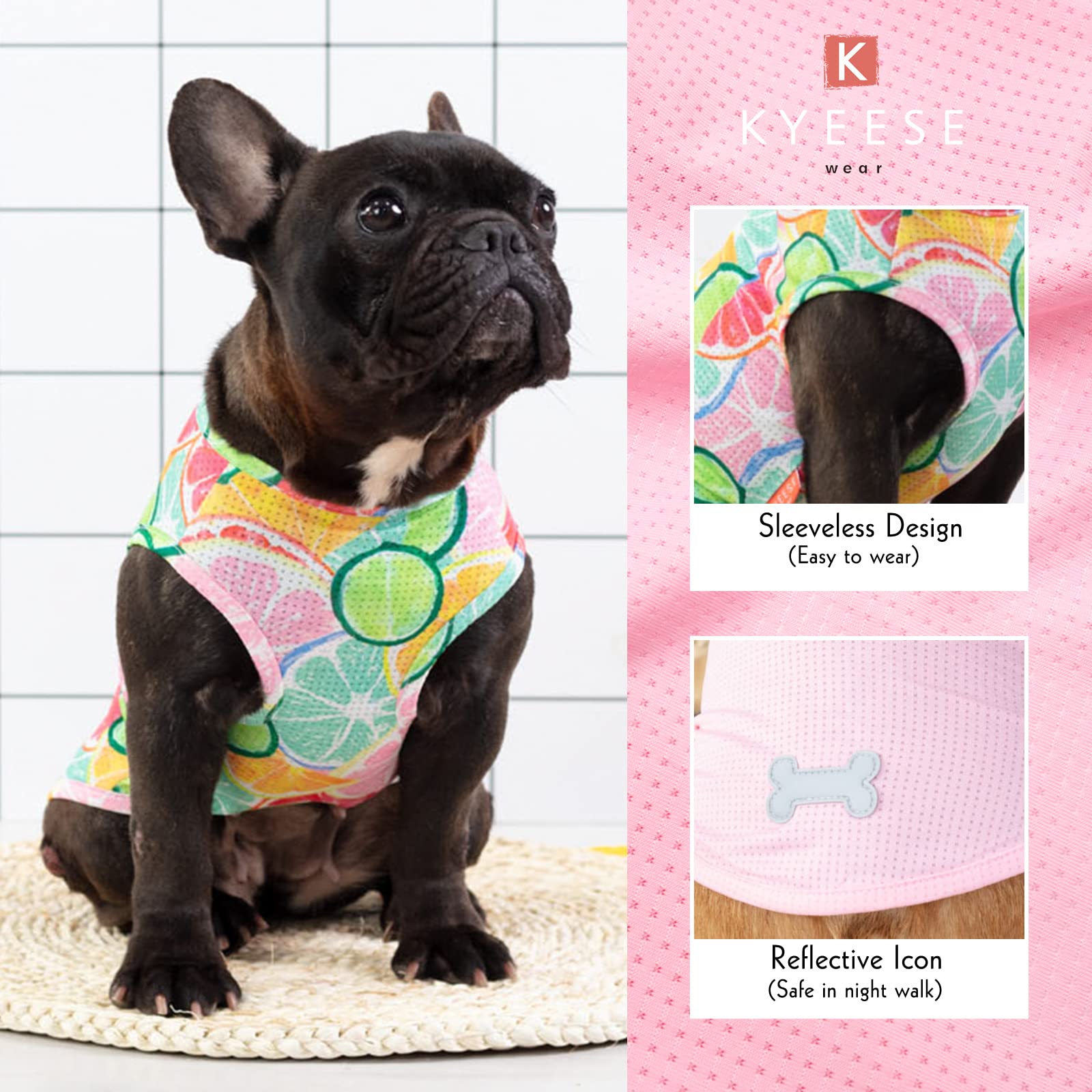 KYEESE 2 Pack Dog T-Shirts for Medium Dogs - Breathable Sleeveless Pet Tank Tops, Soft Cotton Summer Dog Clothes with Lemon Pattern - Perfect for Outdoor Walks, Beach Trips & Playtime