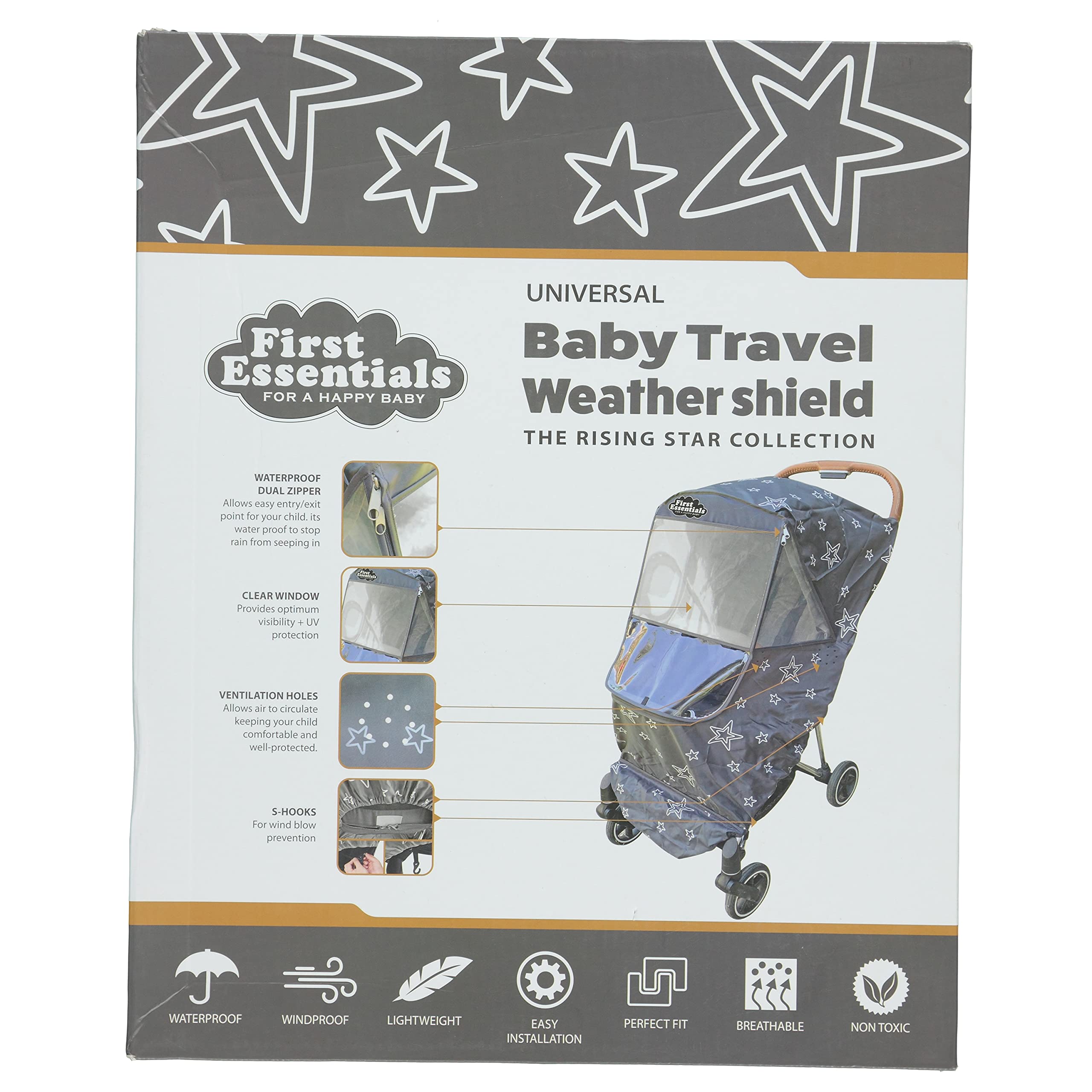 Universal Baby Stroller Rain Cover - Windproof, Waterproof Weather Shield for Infants - Protects from Rain, Snow, Dust - Perfect for Outdoor Walks, Travel & Inclement Weather (Gray)