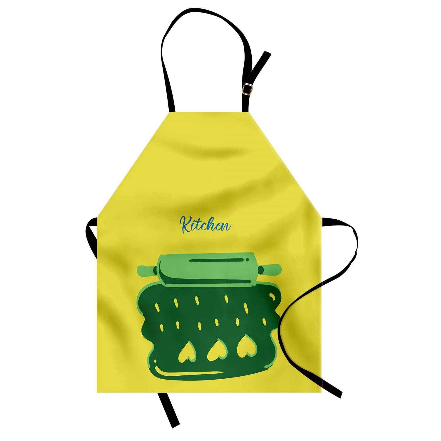 Ambesonne Personalized Chef Apron - Cartoon Baking & Cooking Design with Colorful Rolling Pin Dough Motif - Adjustable Unisex Kitchen Bib for Adults (Yellow Green) - Perfect for Home Cooks, Baking Enthusiasts & Culinary Gifts