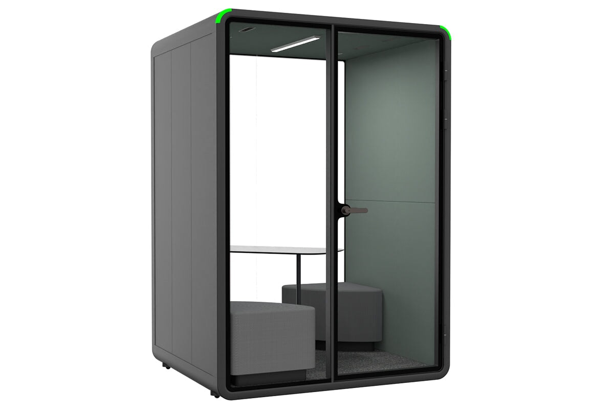Nest 2 Person Meeting Booth with Diagonal Table - Soundproof Office Pod with Echo Panel & Fabric Walls for Private Conversations | Perfect for Office Meetings, Phone Calls & Focus Work