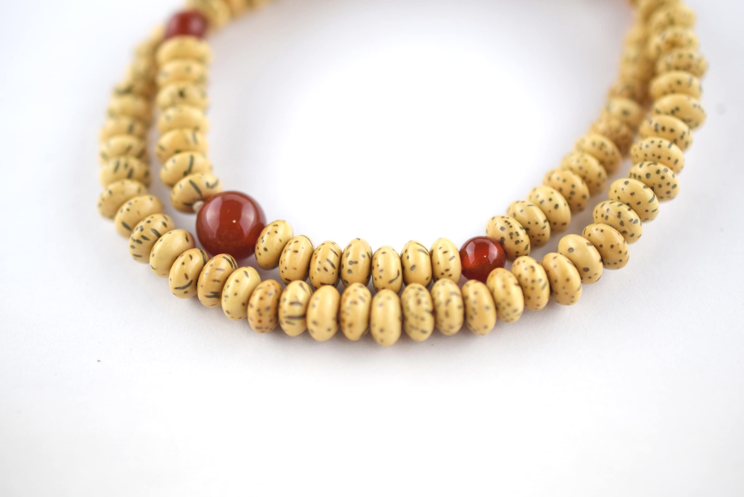 108 Beads Bodhi Tree Wood Red Agate Bracelet - Japanese Juzu Prayer Beads & Asian Rosary Mala Beads - Handmade Wooden Bracelet Gift for Men & Women - Meditation, Yoga, Spiritual Healing & Buddhist Prayer Accessories