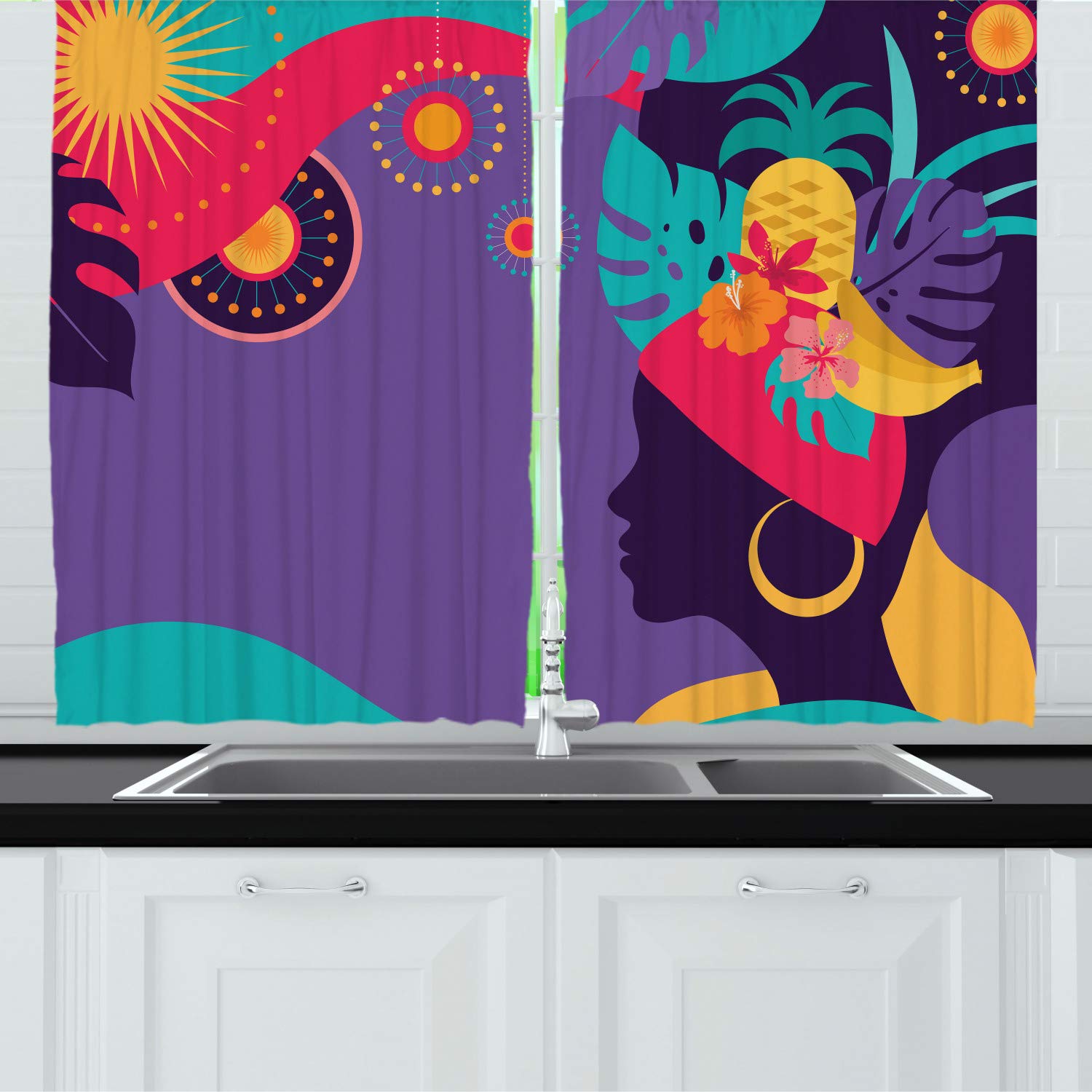 Ambesonne Vibrant Colorful Long Kitchen Curtains - 55