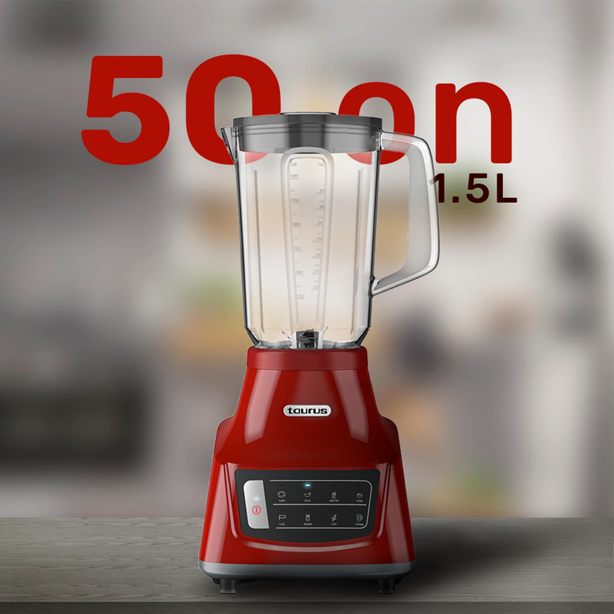 Taurus GRANDEUR TOUCH 48 oz (1.5L) Countertop Blender - 8 Speeds, Smart Touch Controls, 6 Pre-Set Programs, Turbo & Pulse - Durable BPA-Free Jar for Smoothies, Sauces, Soups & Ice Crushing - Perfect for Kitchens, Restaurants & Healthy Lifestyles