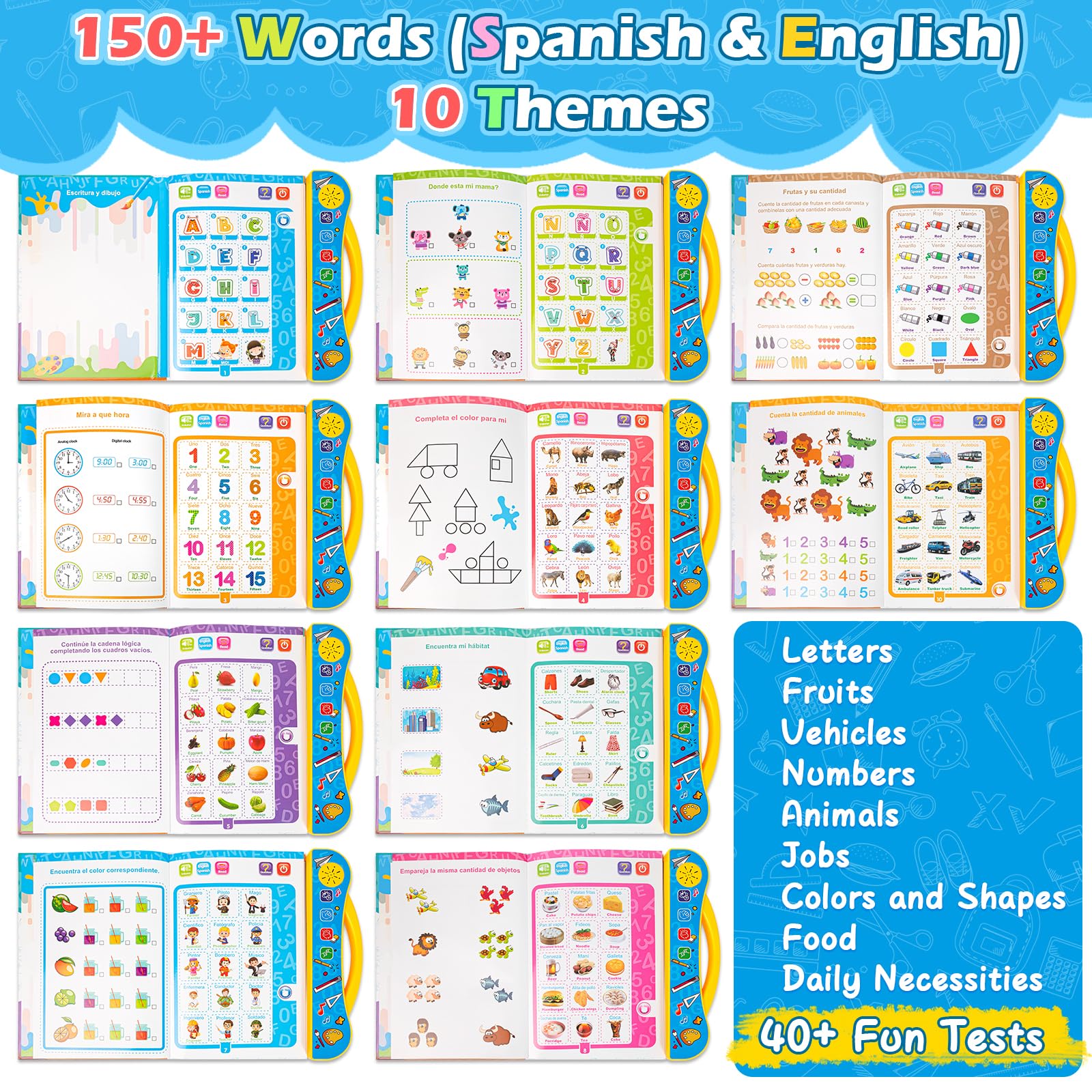 Montessori Baby Books & Sensory Toys - Bilingual English/Spanish for 1-3 Year Olds | Perfect Learning Gift for Toddlers' Birthday