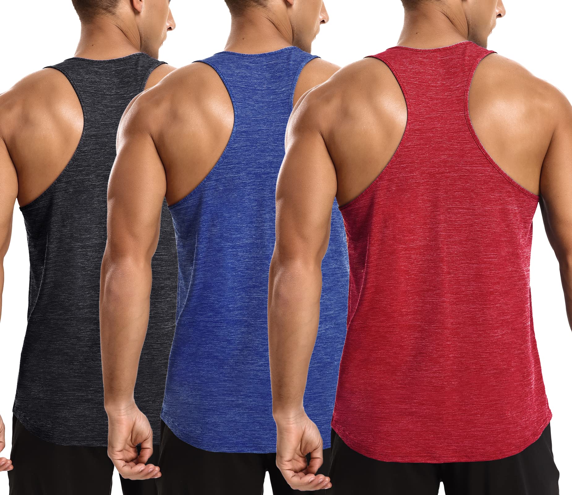 LecGee Men's 3 Pack Moisture Wicking Y-Back Tank Tops - Breathable Gym Workout Shirts for Bodybuilding & Fitness - Lightweight Sleeveless Athletic Shirts for Running, Weightlifting & Summer Outdoor Activities