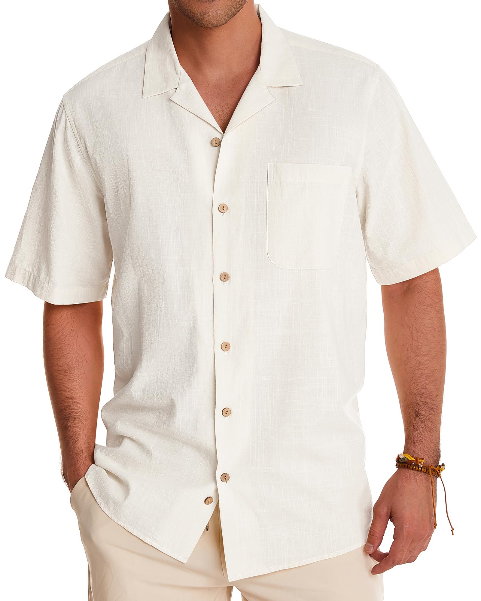Men's Linen Short Sleeve Button Down Shirts - Breathable Cotton Summer Casual Shirts for Beach, Vacation & Hawaiian Style | Perfect for Tropical Getaways, Pool Parties & Summer Outings