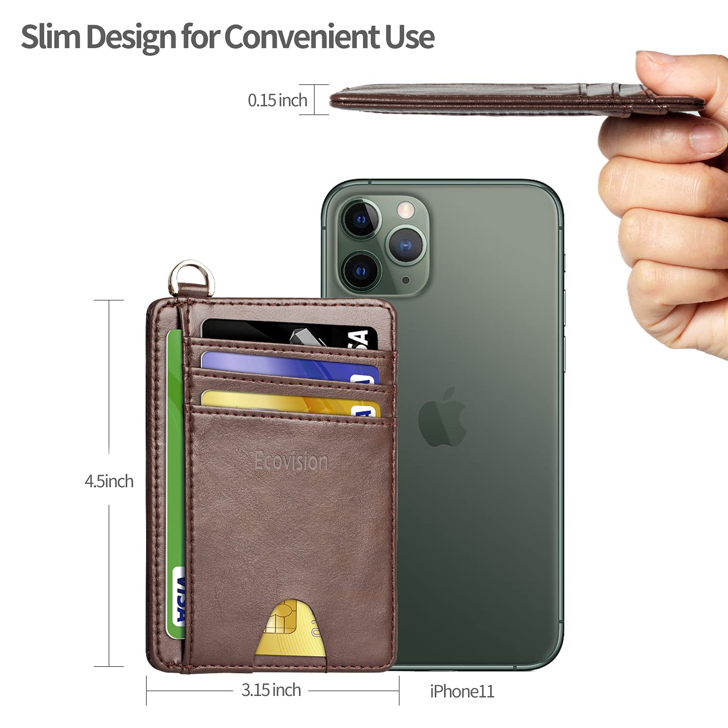 EcoVision Slim RFID Blocking Minimalist Front Pocket Wallet - Credit Card Holder with Detachable D-Shackle for Men & Women | Perfect for Travel, Everyday Carry & Contactless Security