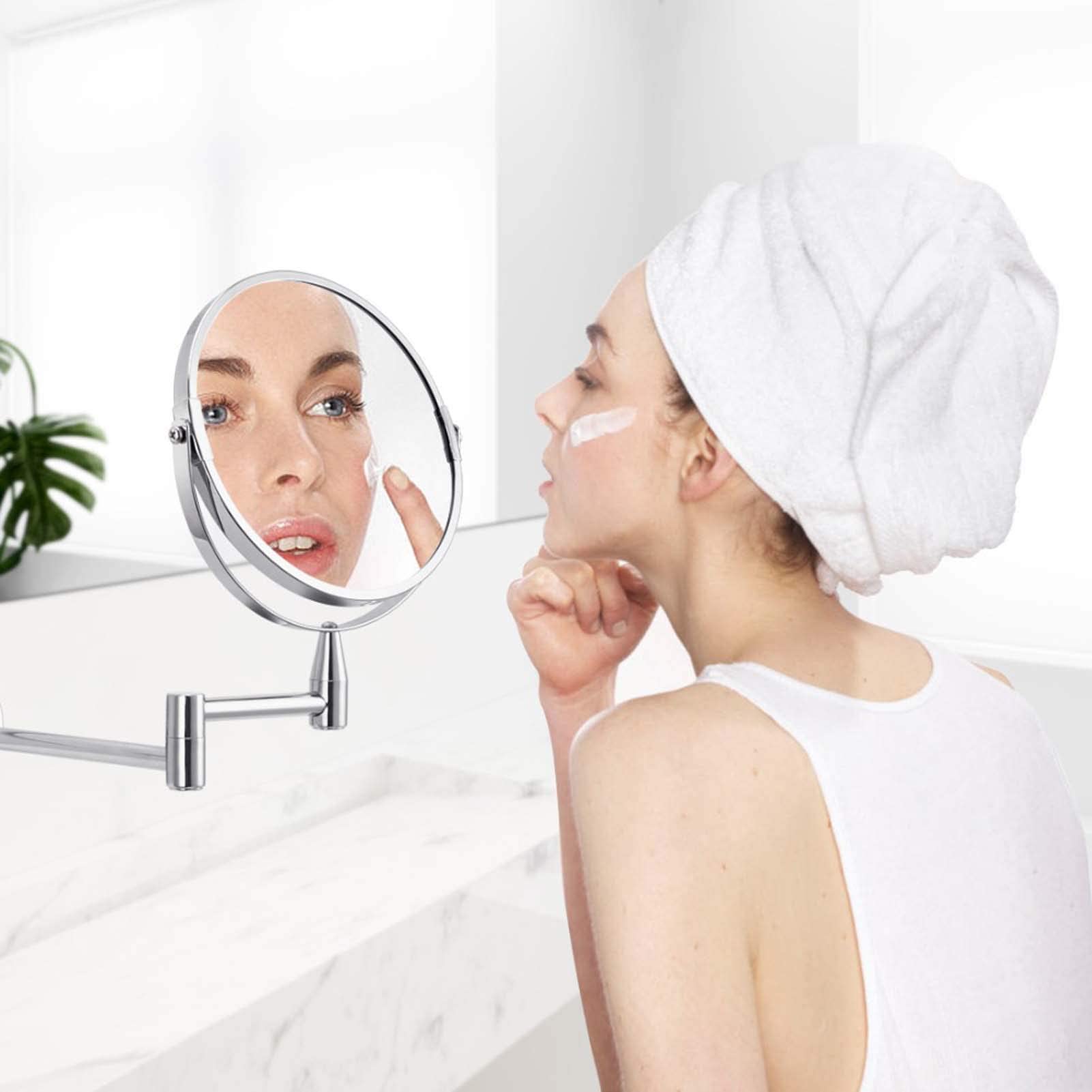 LADYG Wall Mounted Makeup Mirror with 3X/5X/7X/10X Magnification - 360° Swivel Extendable Cosmetic Vanity Mirror for Bathroom & Shaving - Round Chrome Nickel Finish (3X Magnification) - Perfect for Makeup Application, Grooming & Skincare Routines