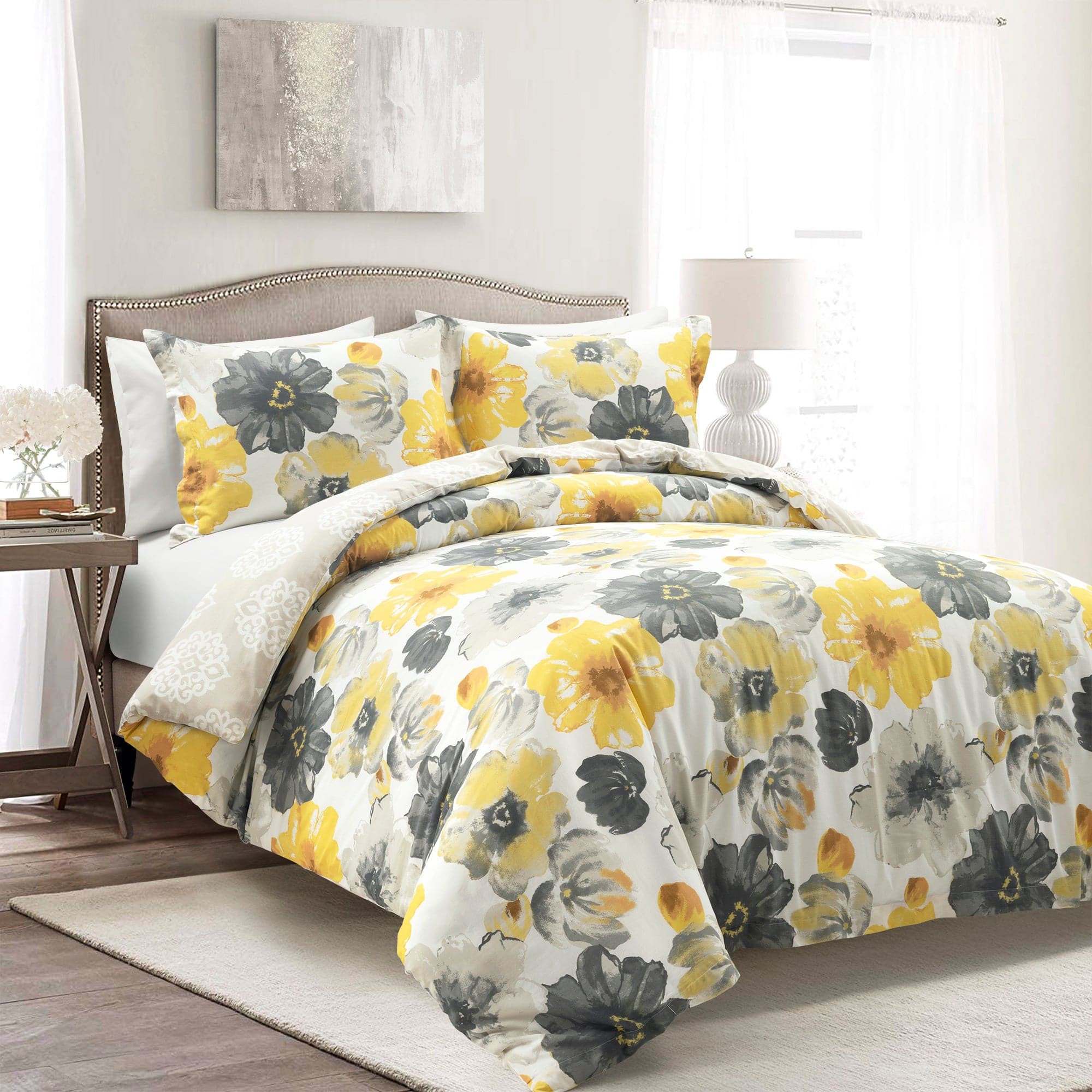 Leah Reversible Cotton Duvet Cover 3 Piece Set - Queen Size Bedding Set with Pillow Shams - Soft Breathable Duvet Cover for Bedroom, Guest Room & Dorm