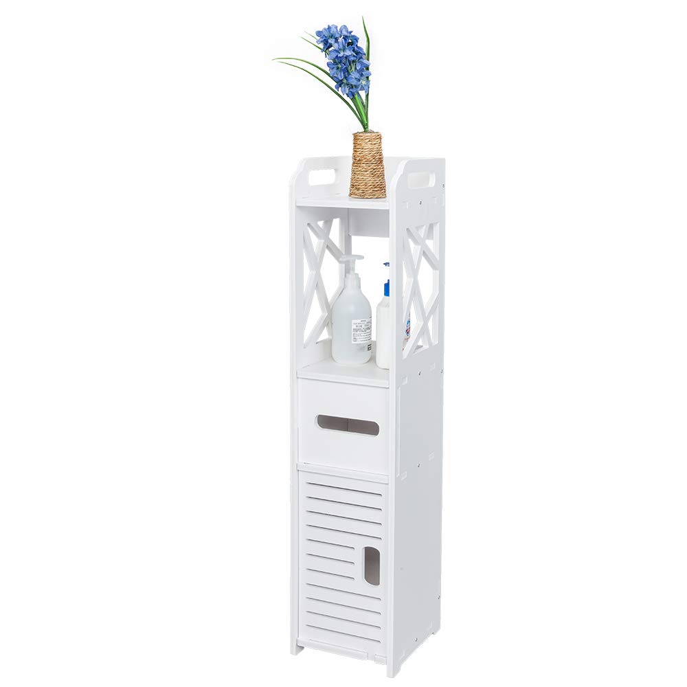 Waterproof Bathroom Floor Cabinet - 7.09 x 7.87 x 31.49 Inch Multi-Compartment Storage Organizer Rack (Style B) for Bath Towels, Toiletries & Cleaning Supplies - Perfect for Small Bathrooms, Laundry Rooms & Closets