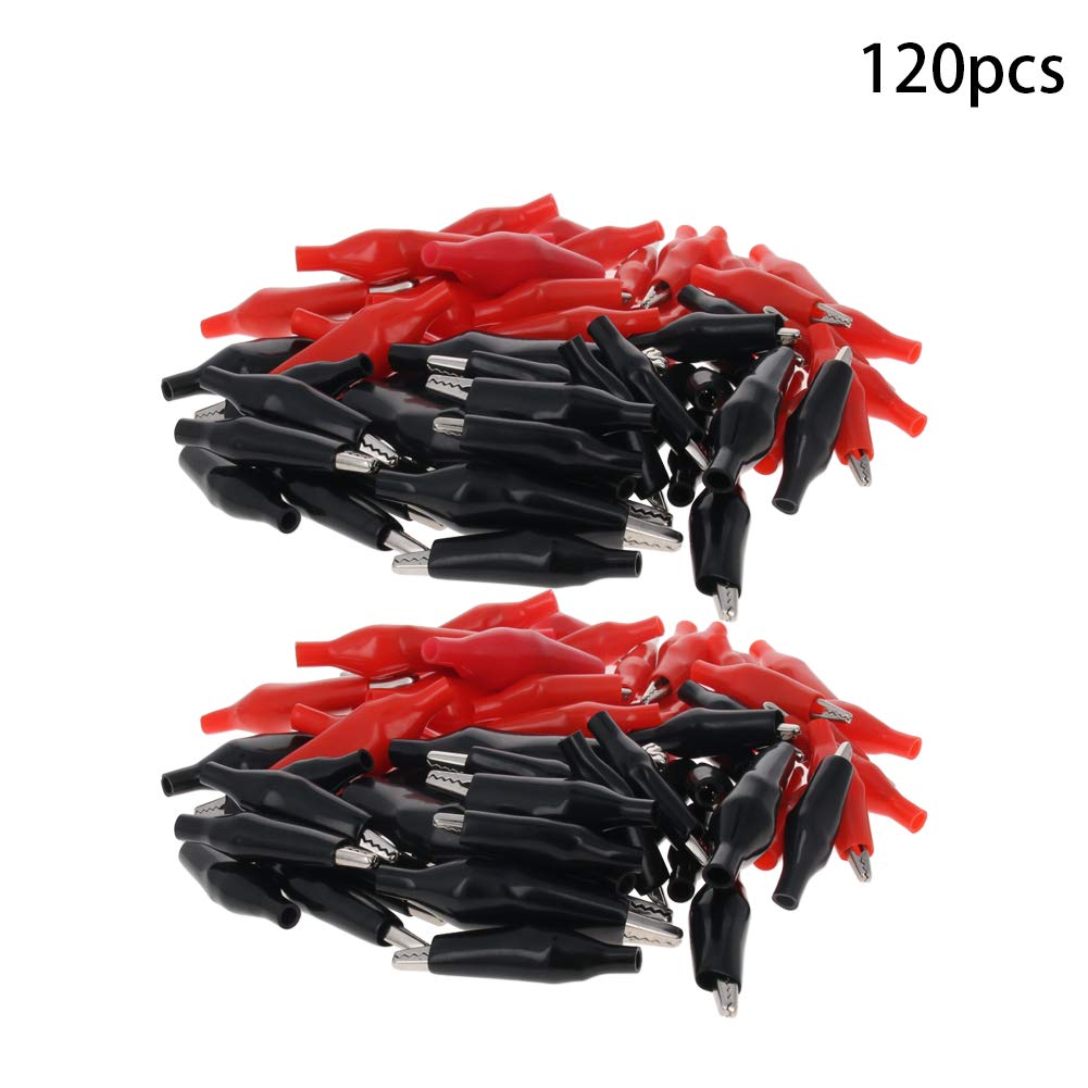 Fielect 120Pcs Insulated Alligator Clips - Red & Black Electrical Test Clamps for DIY & Repair