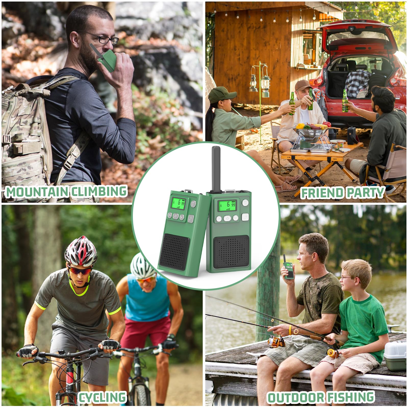 Kearui Walkie Talkies for Adults with Flip Antenna, 2 Pack Long Range Two Way Radios with Hands-Free Function & LED Flashlight for Adventure, Camping, Hiking (Green) - Perfect for Outdoor Activities and Emergency Communication