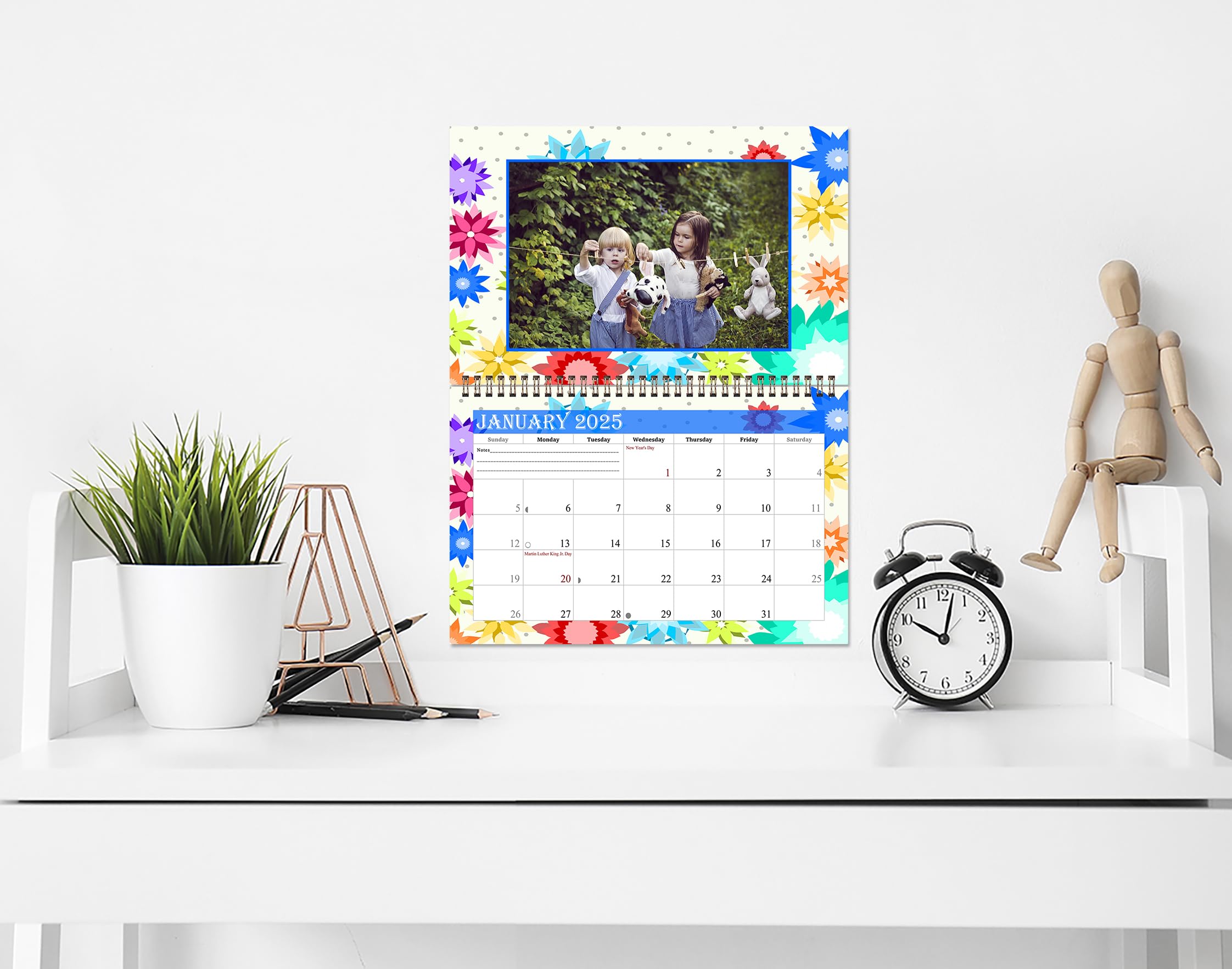 2025 Spiral-Bound Photo Frame Wall Calendar - Customizable 12-Month Desktop & Wall Planner with Geometric Design (Add Your Own Photos) - Perfect for Home Office Decor, Gift Giving & Personal Organization