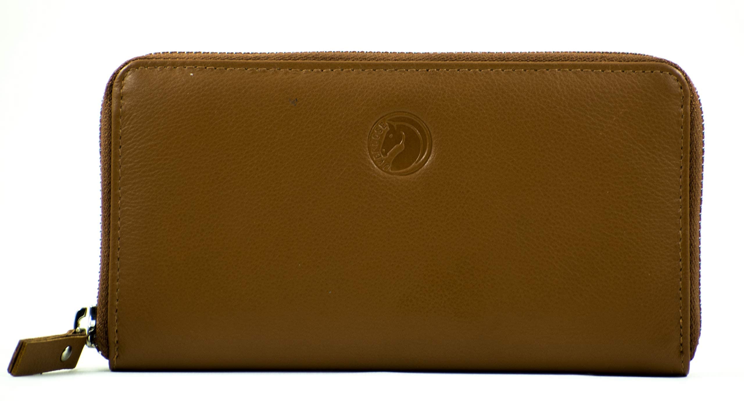 OVERDOSE Women's Leather Signature Clutch Wallet with Smartphone Wristlet - Multi Card Slot Handbag Purse & Checkbook Wallet in Tan Nappa Leather | Perfect for Evening Events, Date Nights & Business Meetings