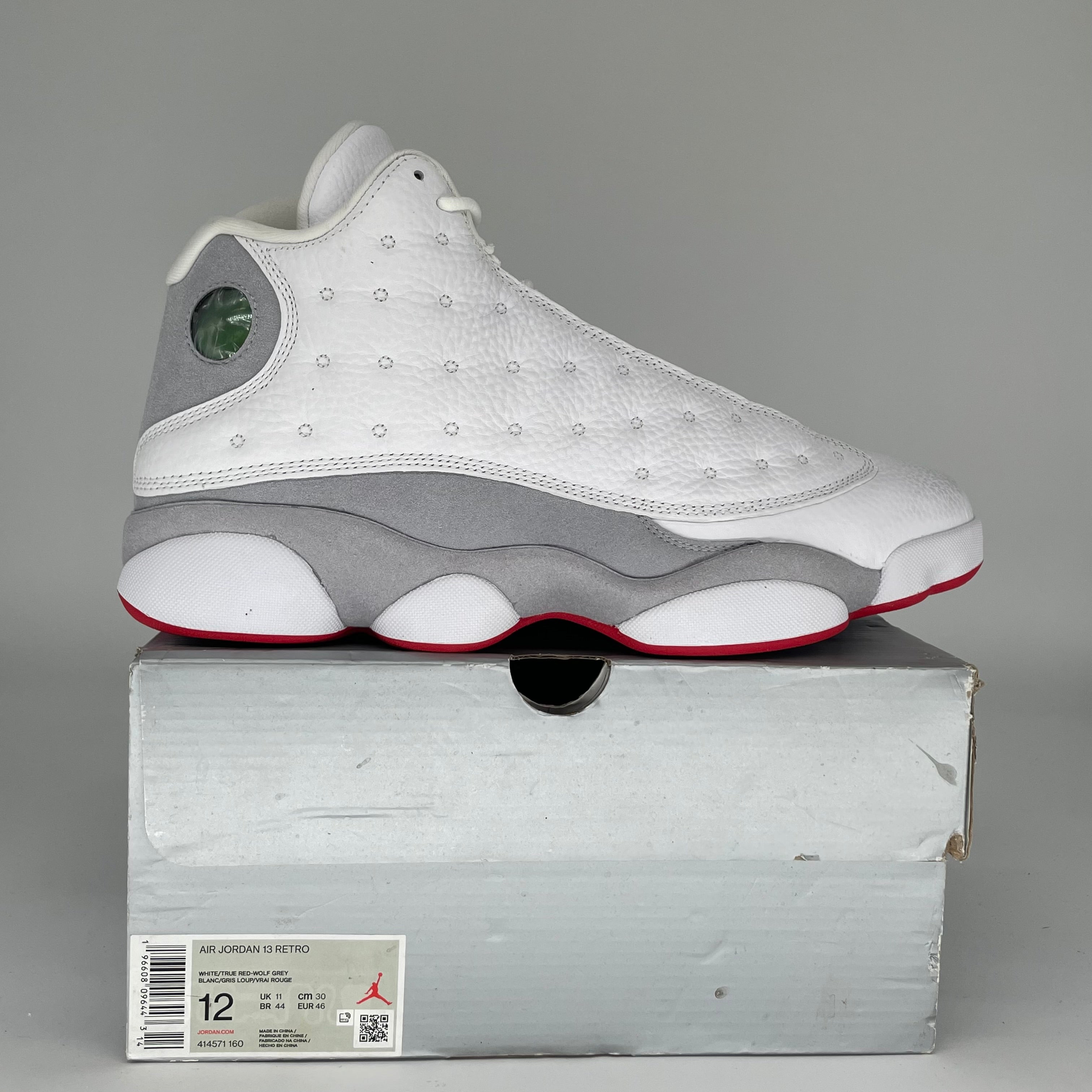Original: AIR JORDAN 13 WOLF GREY SIZE 12 414571 160   Optimized: Air Jordan 13 Retro 