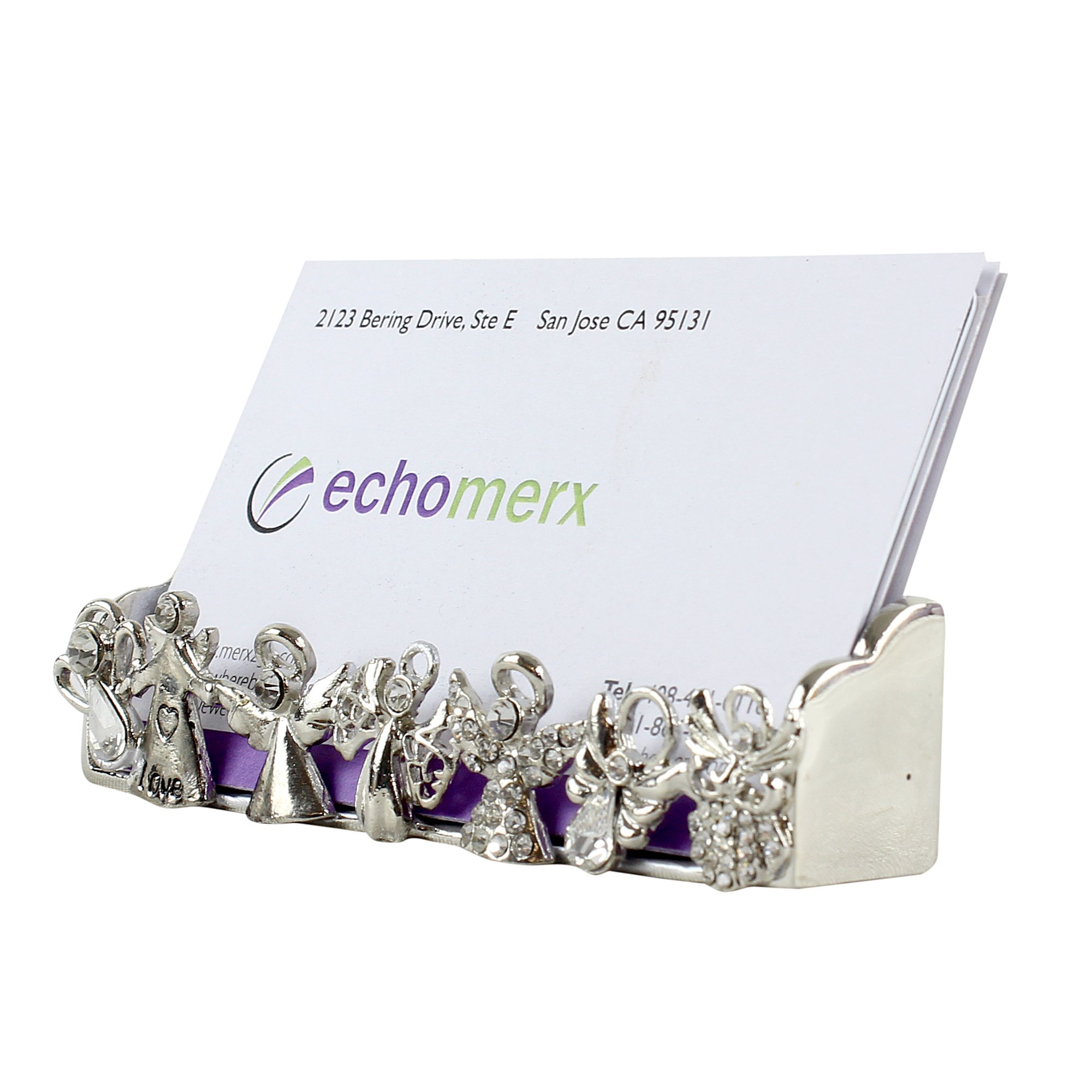Echomerx Elegant Bejeweled Crystal Business Card Holder Stand for Women - Perfect for Office Desk, Reception & Professional Networking Events