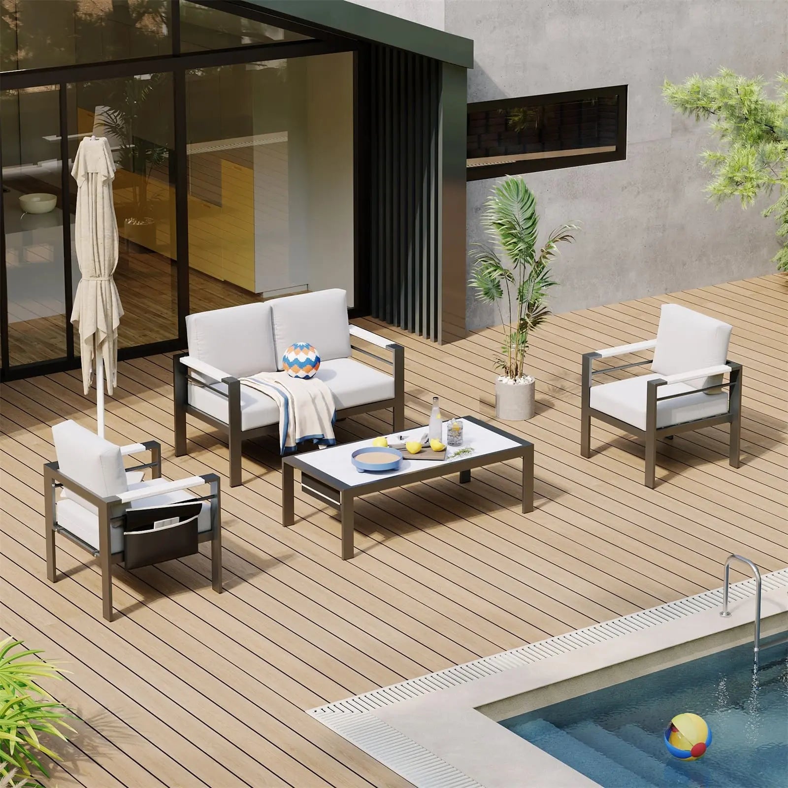 Bestier LED Aluminum Outdoor Side Table Set with Waterproof Olefin Bag - Perfect for Backyard, Balcony, Garden & Poolside Relaxation