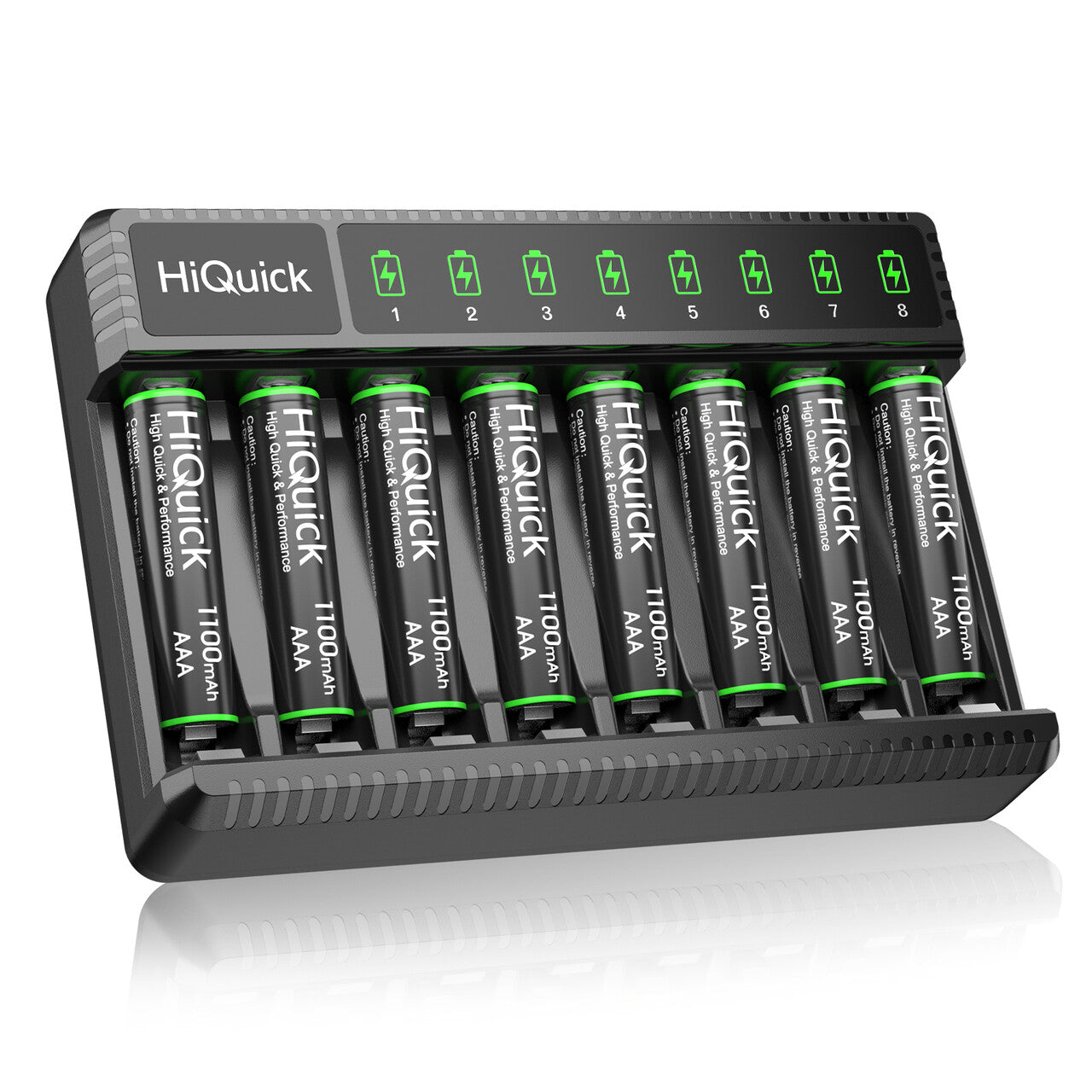 HiQuick 8 Bay Smart Battery Charger for AA & AAA Rechargeable Batteries - Fast Charging with LCD Display - Perfect for Cameras, Toys, Flashlights & Home Electronics