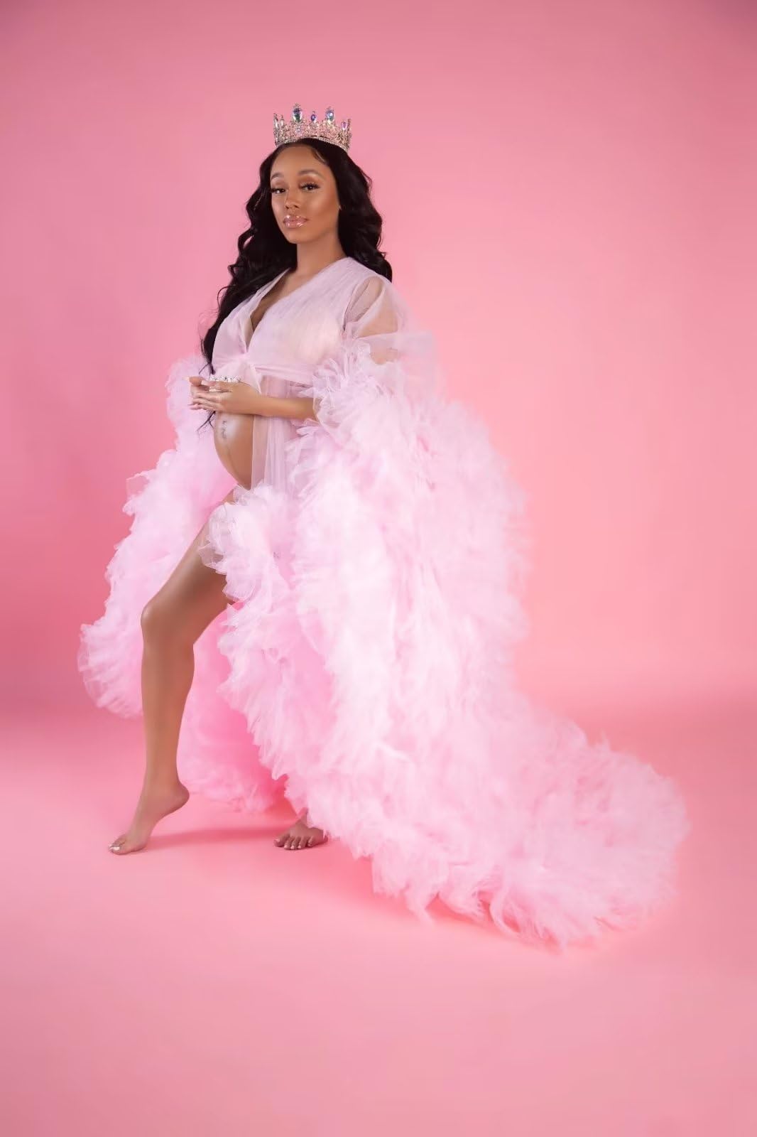 Elegant P PROMSTAR Tulle Maternity Dress for Baby Shower, Photoshoot, Wedding & Bridal Robe - Soft Sleepwear & Scarf for Special Occasions