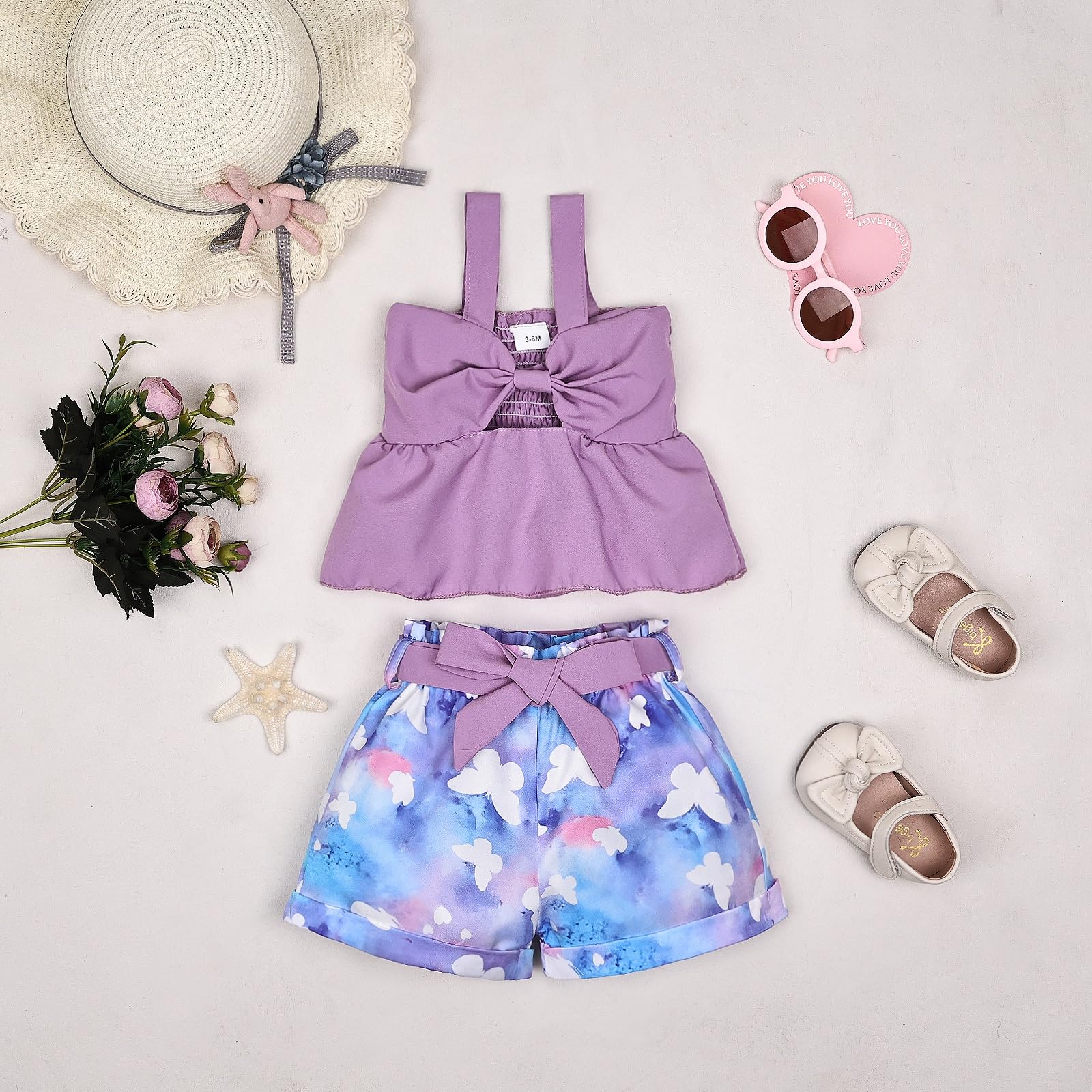 **Adorable Baby Girl Summer Outfits - Bow Strap Tank Top & Shorts Set (3 Months-4 Years) | Perfect for Playdates, Beach Trips & Family Photos**