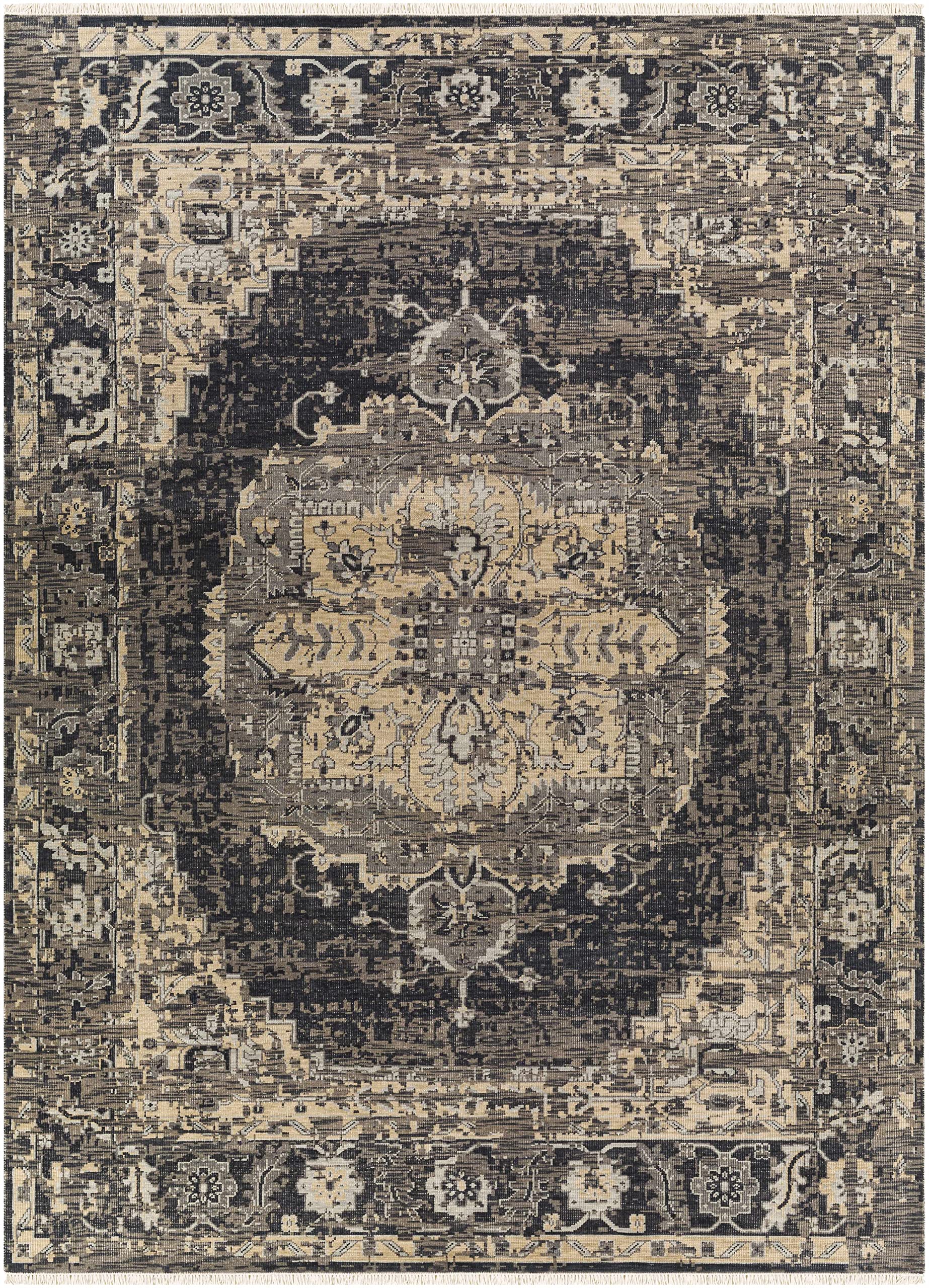 Hauteloom Girraween Wool Area Rug 6' x 9' - Traditional Design in Black, Charcoal & Medium Gray - Soft & Durable for Living Room, Bedroom, Office - Perfect for Home Decor & Cozy Spaces