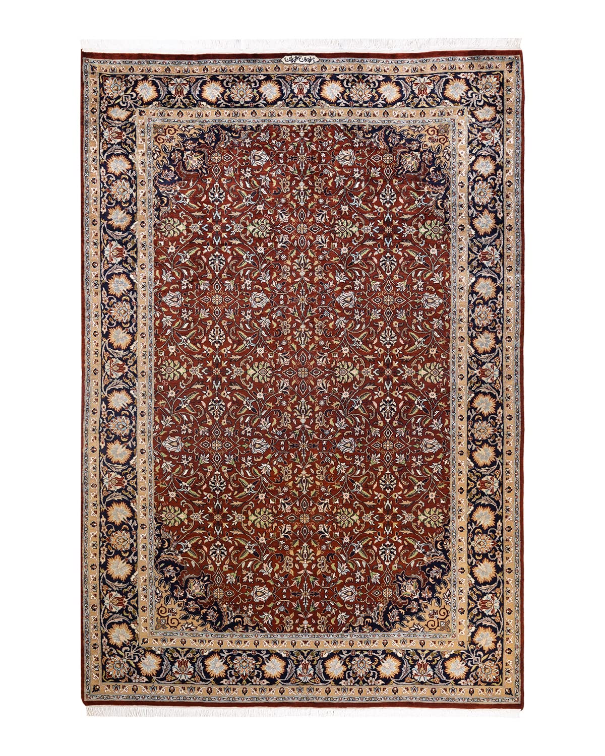 Handmade Wool Oriental Mogul Brown 6x9 Area Rug - Traditional Hand-Knotted Solo Rugs for Living Room, Bedroom & Dining Room Decor