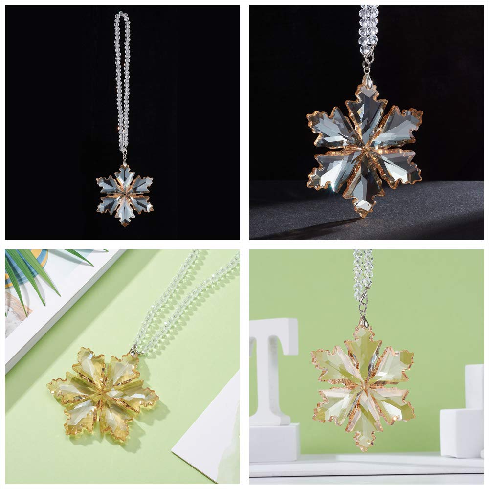 Elegant Crystal Snowflake Car Rear View Mirror Pendant - Champagne Christmas Car Hanging Ornament & Lucky Charm | Perfect for Holiday Decorations, Gift Giving & Year-Round Vehicle Accessories