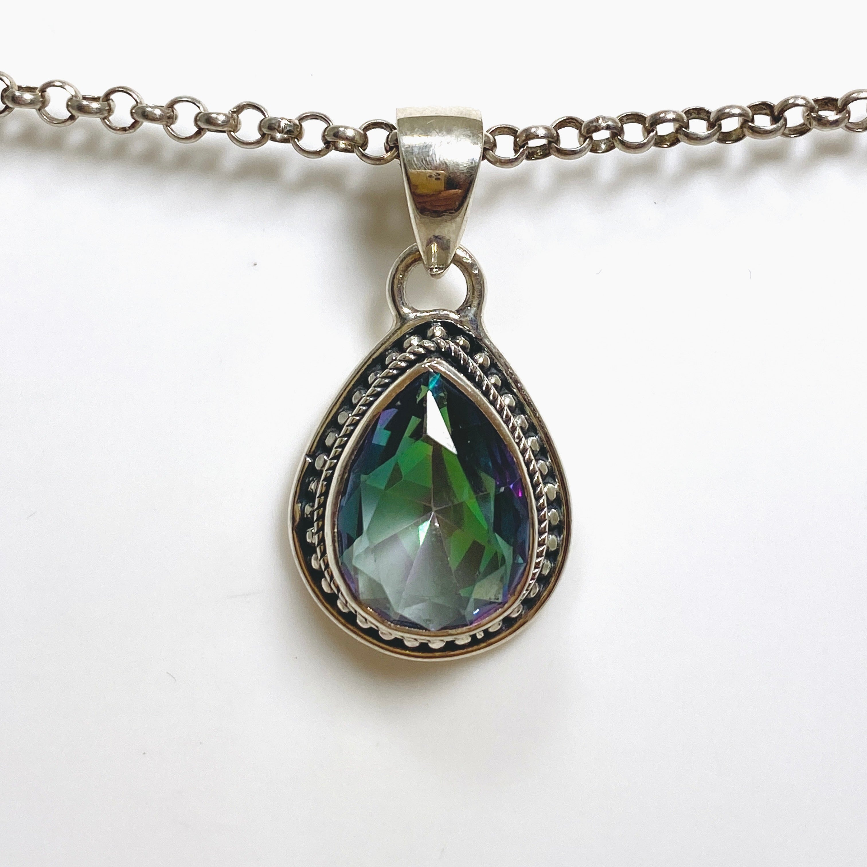 Natural Mystic Topaz Teardrop Faceted Bohemian Pendant Necklace KPGJ4590 - Perfect for Boho Chic Outfits & Special Occasions
