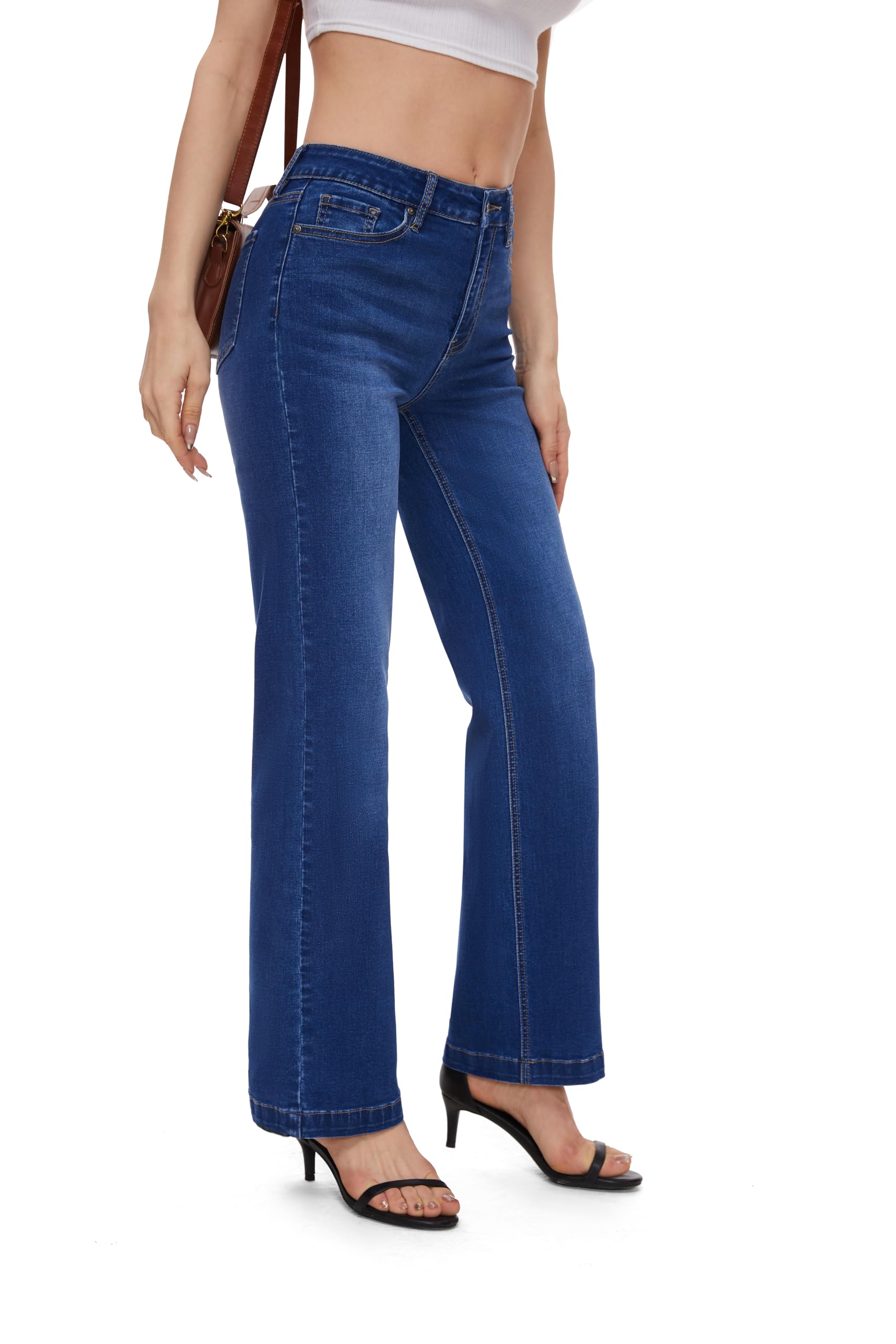 FLYING BANANA Women's High Waisted Wide Leg Baggy Stretch Denim Jeans - Comfortable & Stylish for Casual Wear, Work & Everyday Outfits