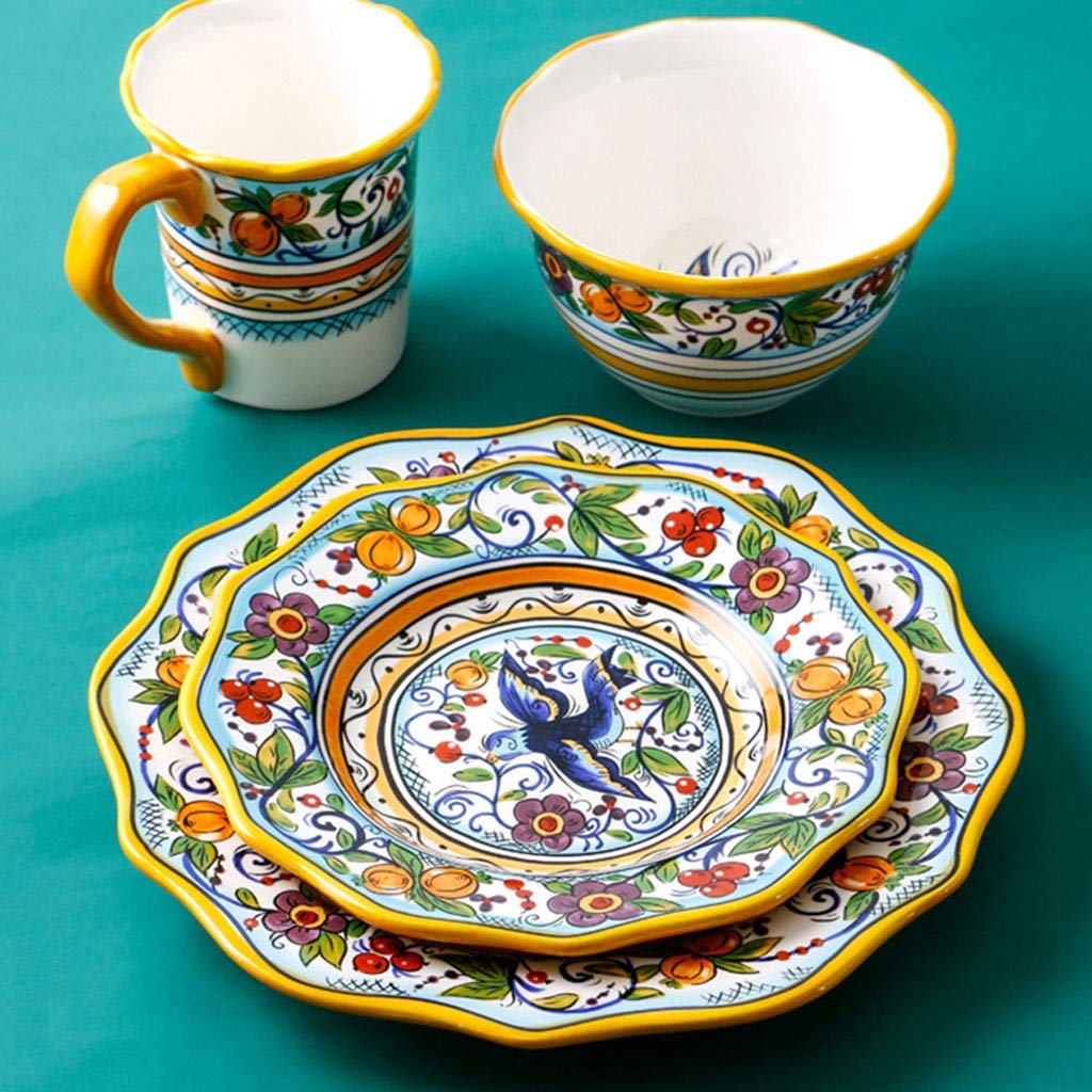 CHYSP Hand-Painted Underglaze Ceramic Dinnerware Set - Microwave Safe Plates, Bowls & Cups in Yellow | Elegant Tableware for Home Dining, Kitchen Decor & Gift Giving
