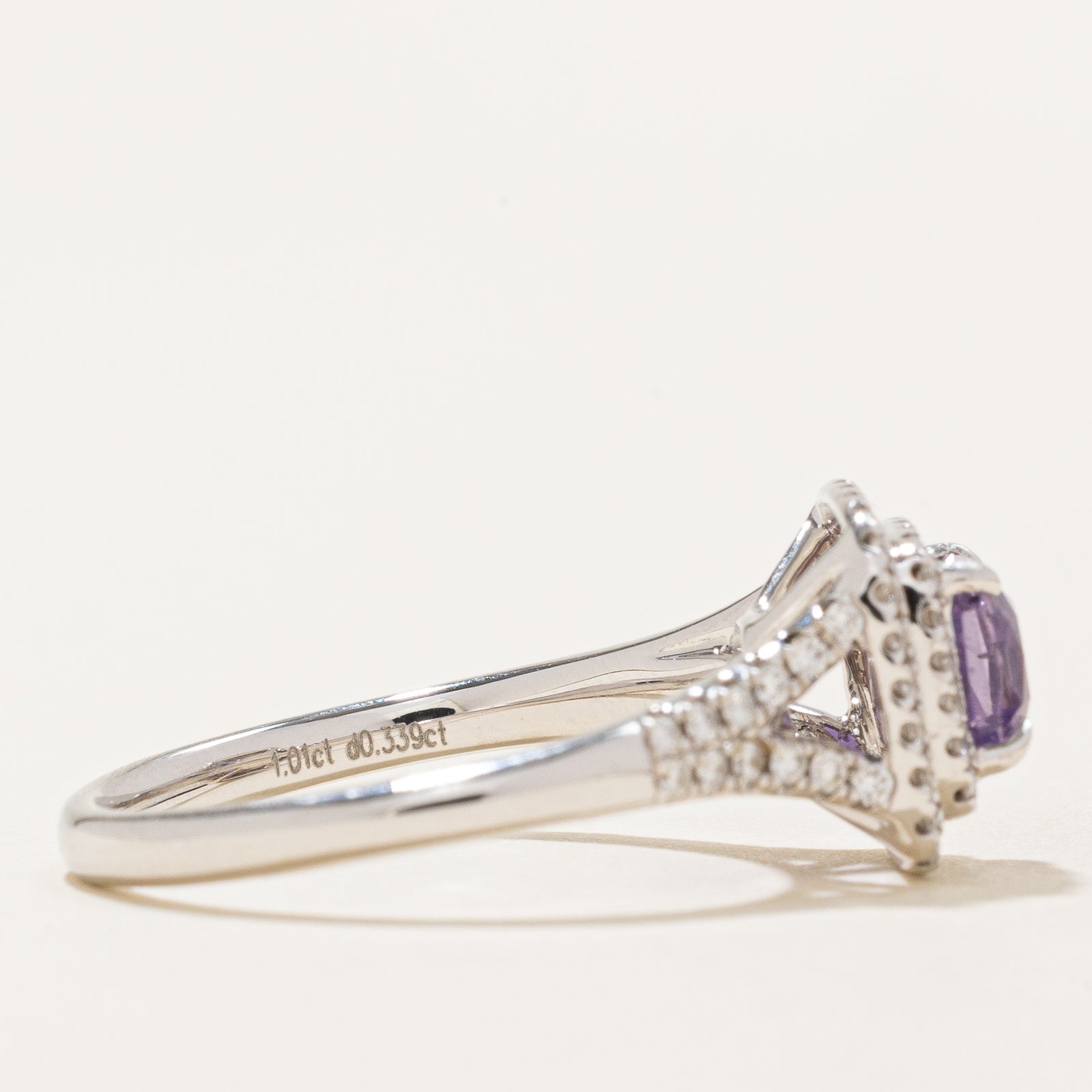 Natural Unheated Violet Sapphire and Diamond Halo Engagement Ring - 1.01ct Sapphire & 0.34ctw Diamonds - Size 6.25 - Perfect for Wedding, Proposal & Anniversary Gifts