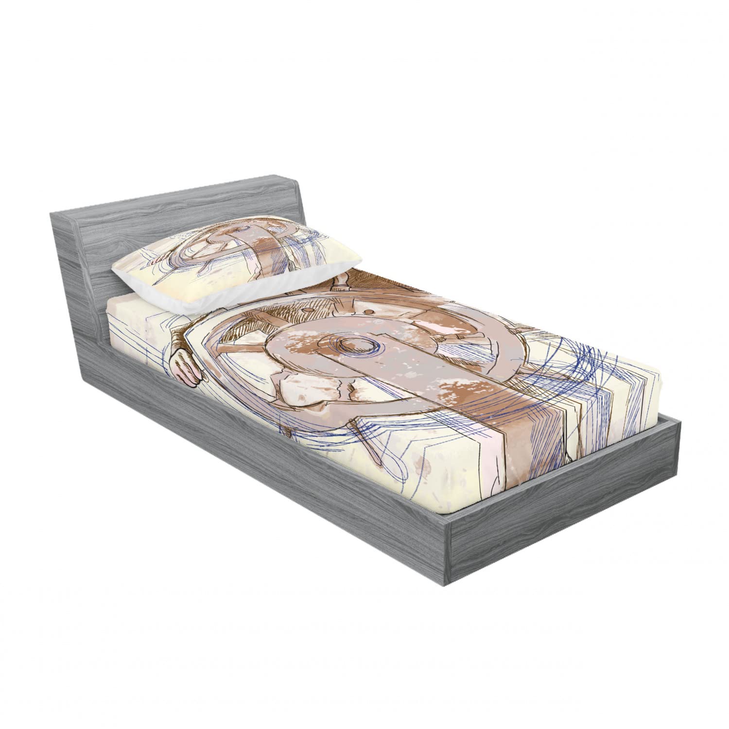 Ambesonne 2-Pack Twin Fitted Sheets & Pillow Sham Set - Nautical Captain Leader Seaman Design, Brown & Cream 4-Piece Bedding Set | Perfect for Kids' Rooms, Dorm Decor & Nautical Themed Bedrooms