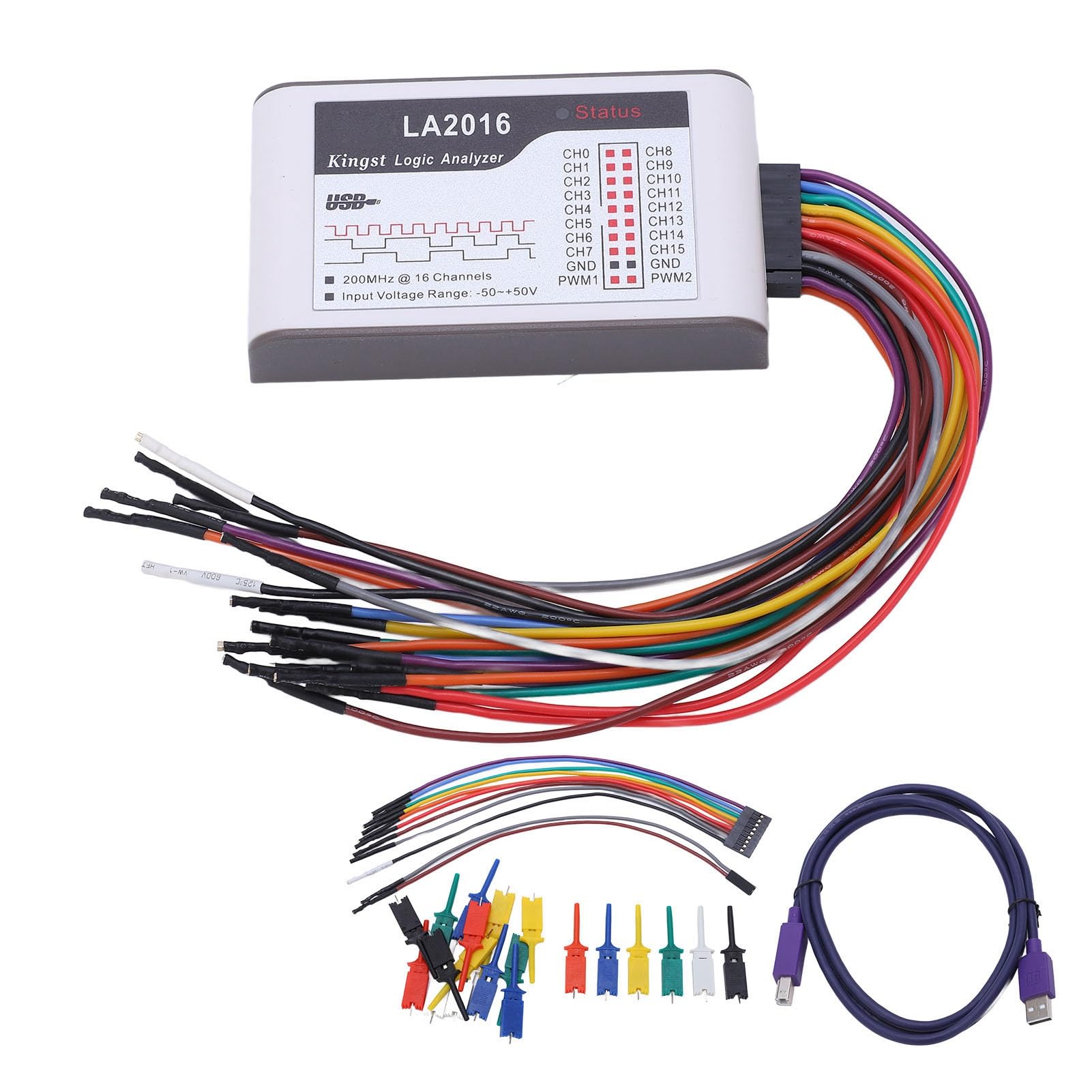 16-Channel LA2016 USB Logic Analyzer - 200MS/s Sampling Rate, ±50V Adjustable Threshold for Electronics Testing | Ideal for Circuit Debugging, Embedded Systems & DIY Projects