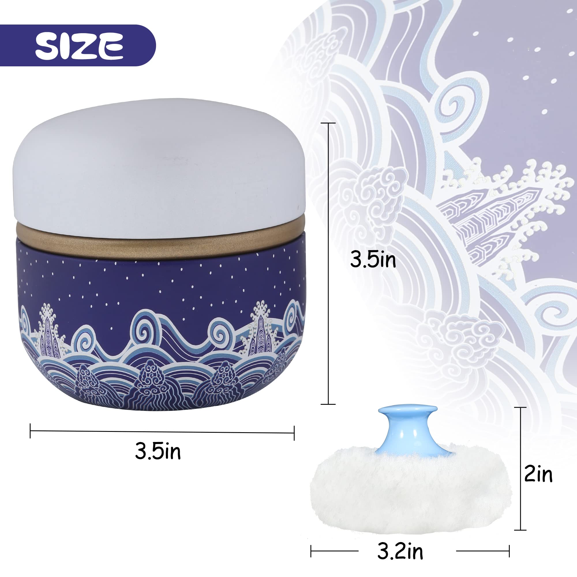 WEMEGA Travel Body Powder Case with Powder Puff - Compact Powder Container for Baby & Women - Perfect for On-the-Go, Gym, Makeup Touch Ups & Diaper Bag Essentials (Blue Sea)