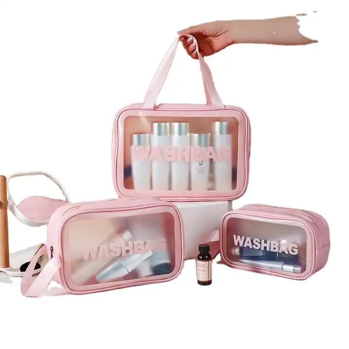 Travel Toiletry Bag Set for Women - 3 PCS Transparent Makeup Organizer for Travel Essentials