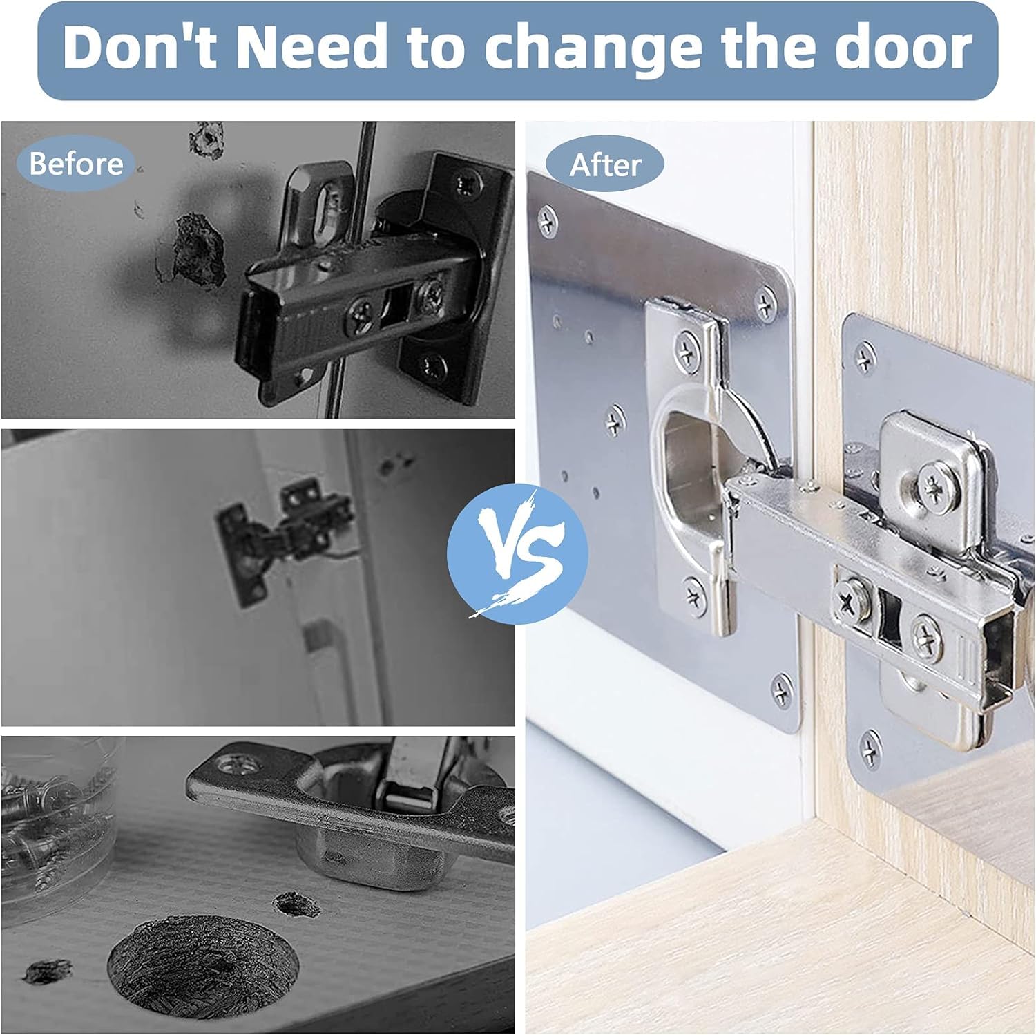 Premium Stainless Steel Cabinet Hinge Repair Kit - 6 Pack Hinges & Fixing Plates for Kitchen Cupboards, Locker Doors & Furniture - Quick Easy Replacement for Loose or Broken Hinges - Ideal for Home, Office & Commercial Use