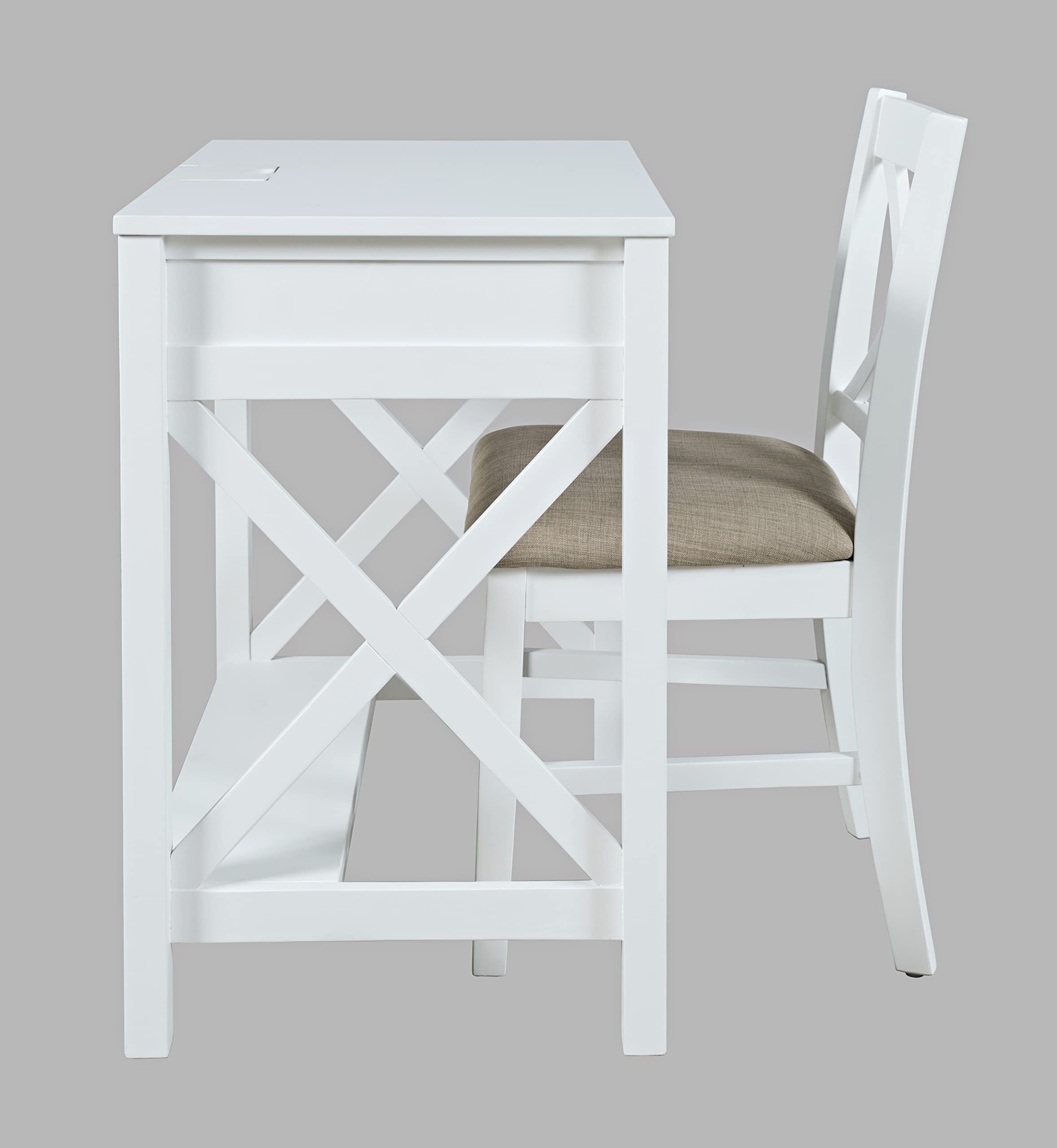 Jofran Hobson Modern White USB Charging Computer Desk and Chair Set - Perfect for Home Office, Study, and Workspace Organization