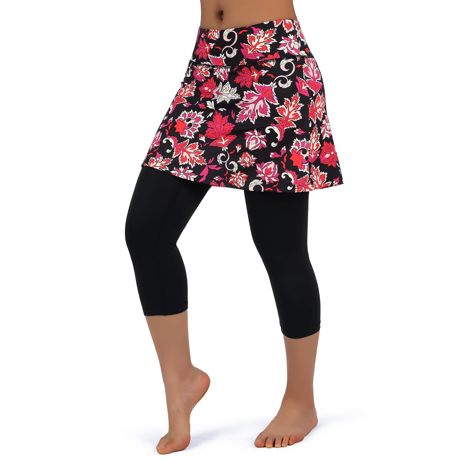 ANIVIVO Women's Tennis Skirted Leggings with Pockets - High Waist Yoga Capri Pants with Built-in Skirt for Pickleball, Running & Workout - Breathable Athletic Wear for Women