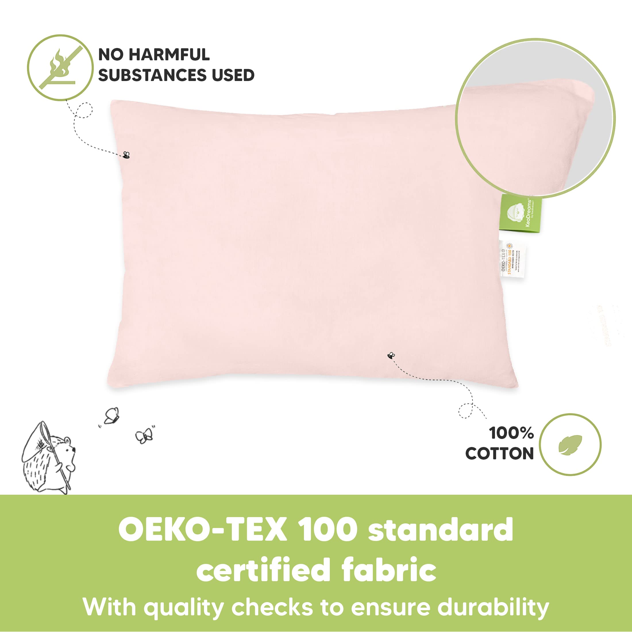KeaBabies Organic Toddler Pillowcase for 13x18 Inch Pillow & 2-Pack Soft Cotton Toddler Pillows - Hypoallergenic Baby Pillow Set for Boys & Girls - Perfect for Nap Time, Travel & Nursery Bedding