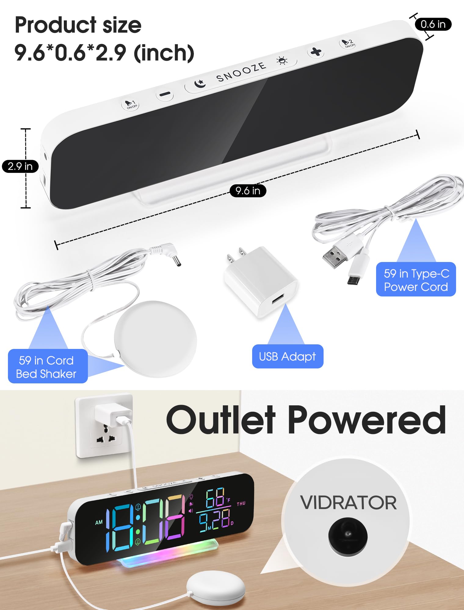 **Cadmos Super Loud Vibrating Alarm Clock with Bed Shaker - Extra Loud & Strong Vibrations for Heavy Sleepers, Hearing Impaired & Deaf - Large LED Digital Display, Night Light - Perfect for Adults, Kids, Teens - Ideal for Bedrooms, Living Room (White)**    *(Use Cases: Wake up on time with powerful vibrations and loud alarms, perfect for deep sleepers, hearing impaired individuals, or anyone needing a reliable alarm. Great for bedrooms, dorm rooms, or home offices.)*