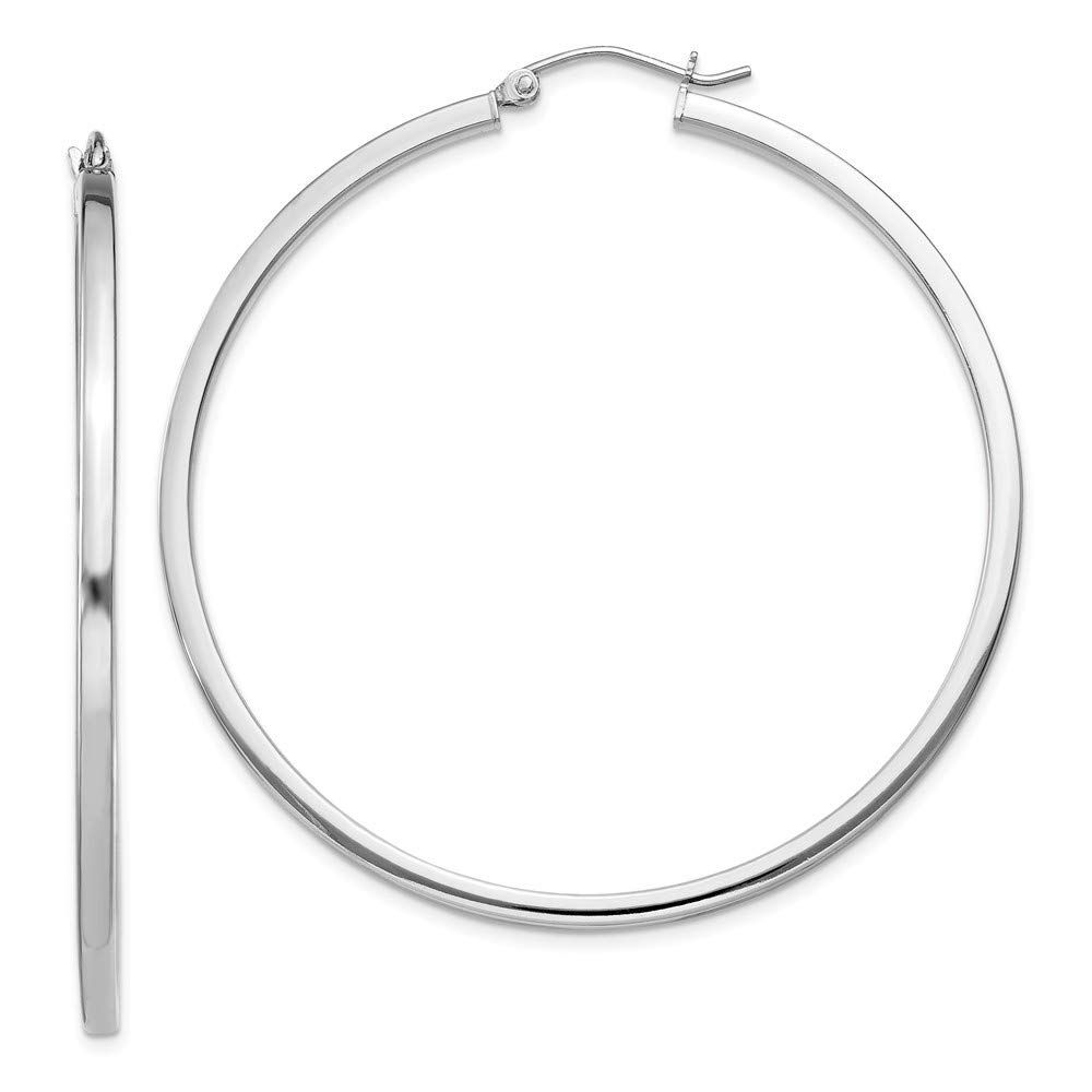 925 Sterling Silver 2mm Square Tube Hoop Earrings for Women - 52mm x 50mm Minimalist Dainty Jewelry - Perfect for Everyday Wear, Office & Special Occasions