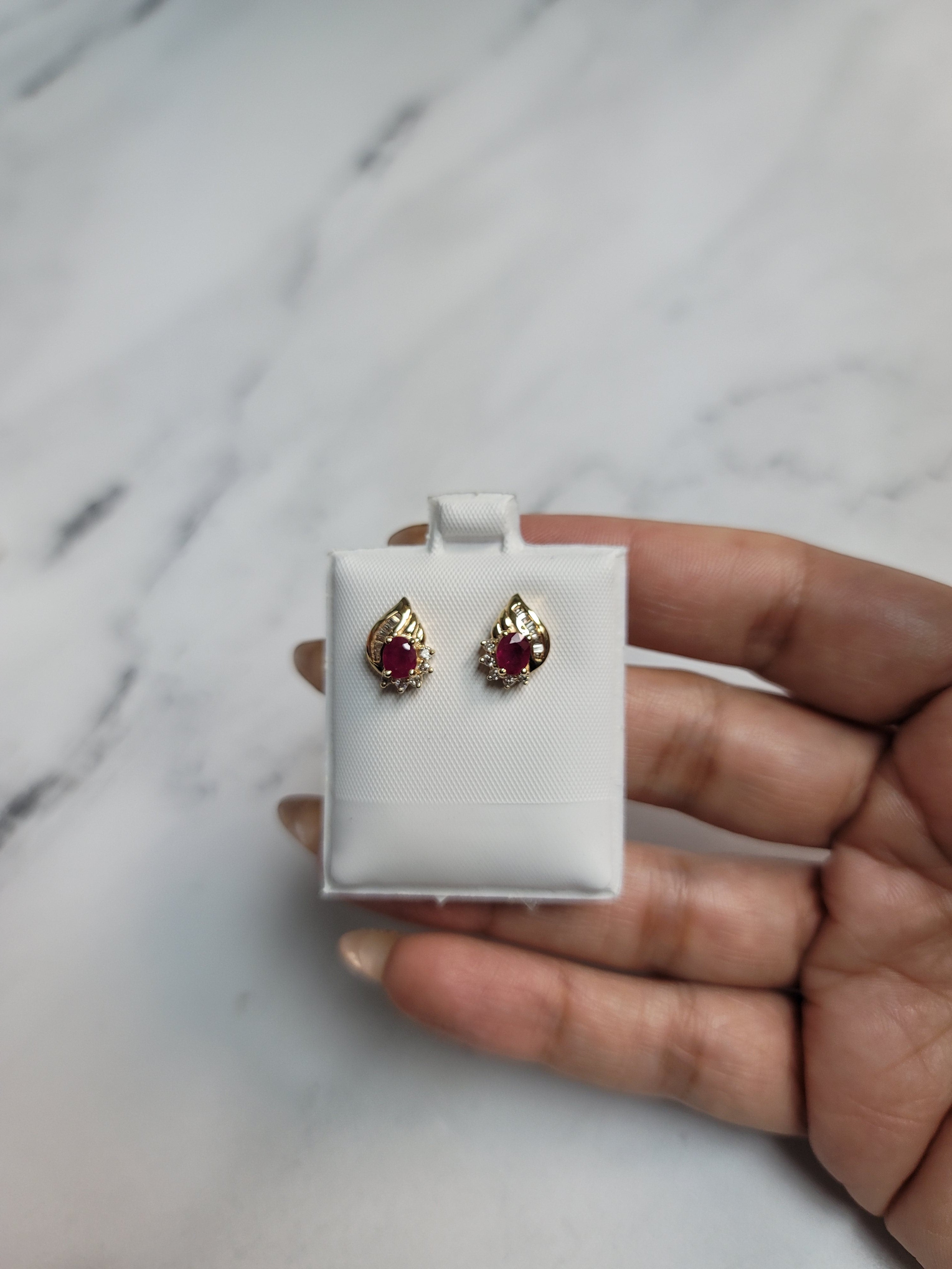 Exquisite Oval Ruby Earrings with Baguette Diamond Accents - Elegant Jewelry for Women, Perfect for Weddings, Anniversaries & Special Occasions