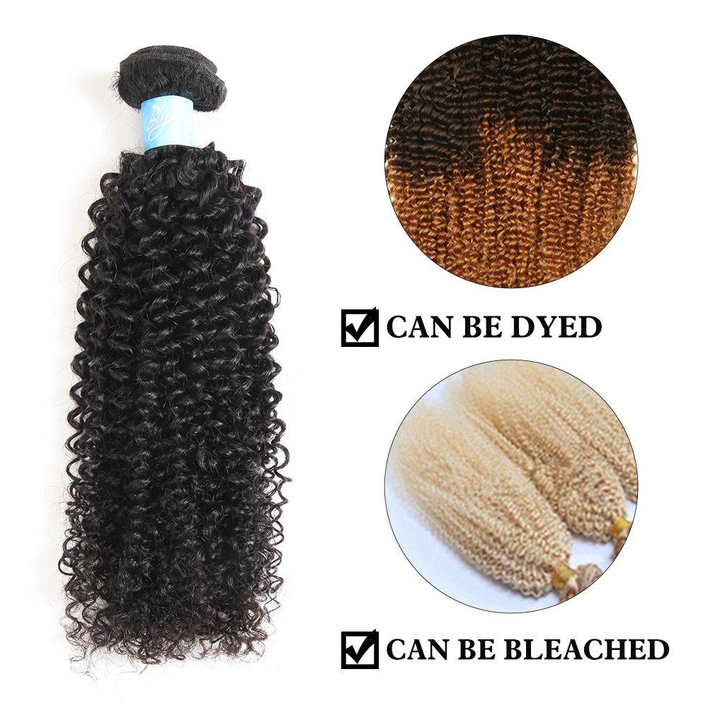BLY 7A Mongolian Kinky Curly Human Hair Bundles 16/18/20 Inch Unprocessed Virgin Hair Weft Extensions for Black Women - Natural Color - Perfect for Protective Styles, Braids, and Weaves
