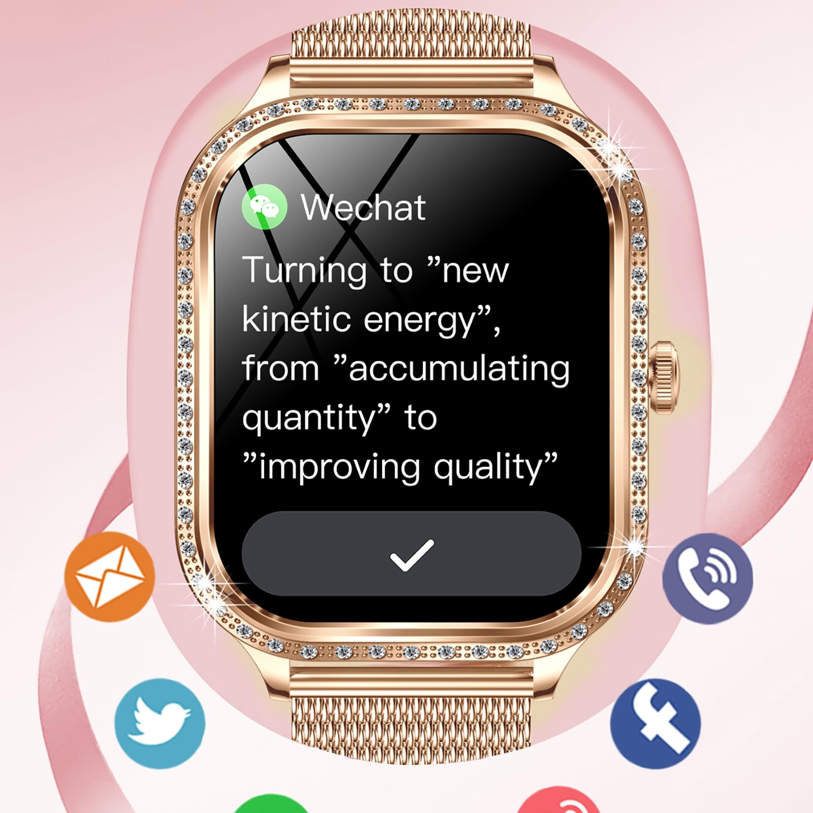 Luxury Diamond Smart Watch for Women - Gold Designer Fitness Tracker with Call Function, Heart Rate & Sleep Monitor, IP68 Waterproof - Perfect for Workouts, Office & Everyday Wear